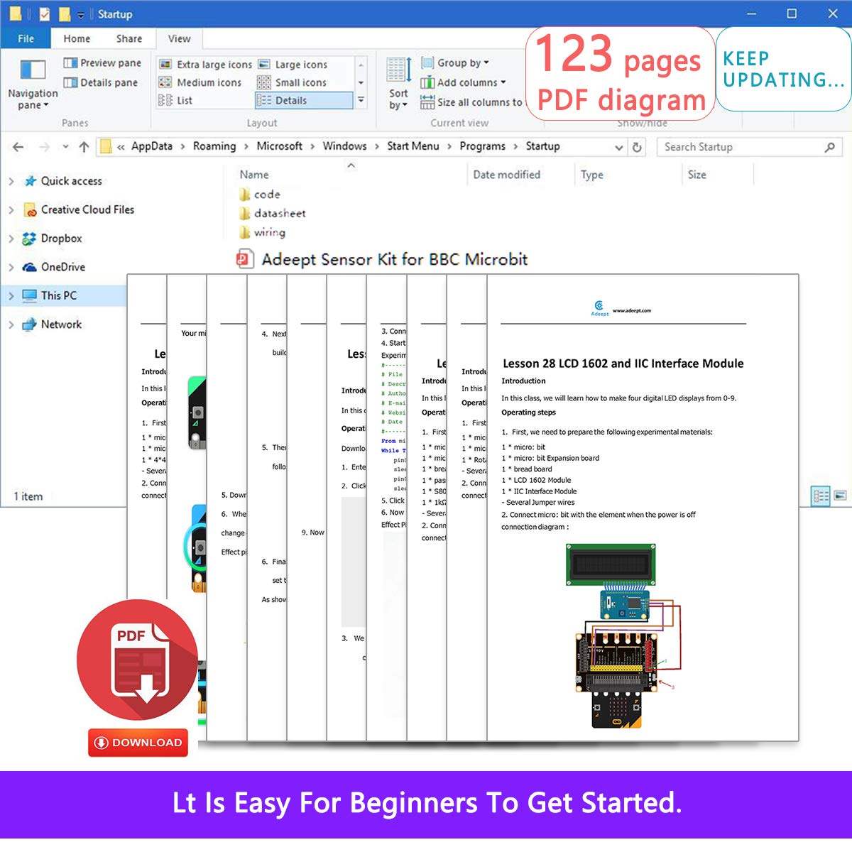 Adeept Sensor Starter Kit for BBC Micro:bit (V2 Included) | Programmable Starter Kit for Micro:bit with 35 Projects PDF Tutorial Book | Expansion Board Included