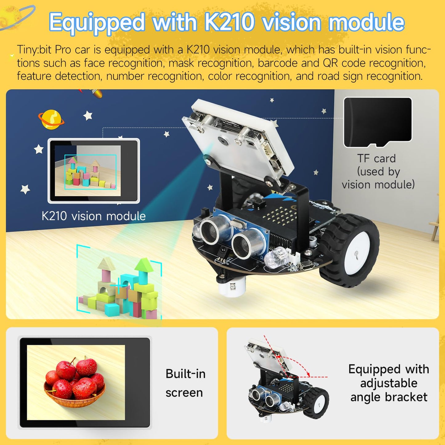 Yahboom Micro bit Smart Robot Car Tinybit Pro AI Visual Recognition Graphical Cooding Line Tracking Ultrasonic Sensor IR APP Control