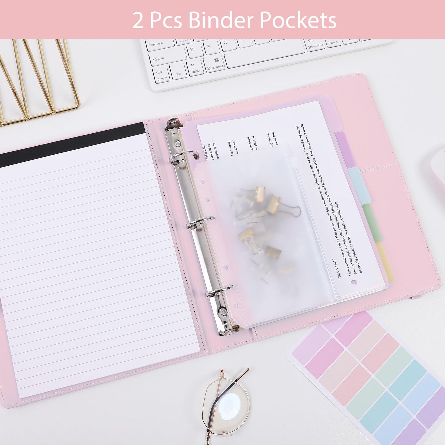 SKYDUE Small 3 Ring Binder with Clipboard, 8" × 10" PU Mini 1 Inch Binder with Notepad, 5 Dividers, and Labels, Clipboard Folder Great for School Office(Fit Half Letter Sized Paper)