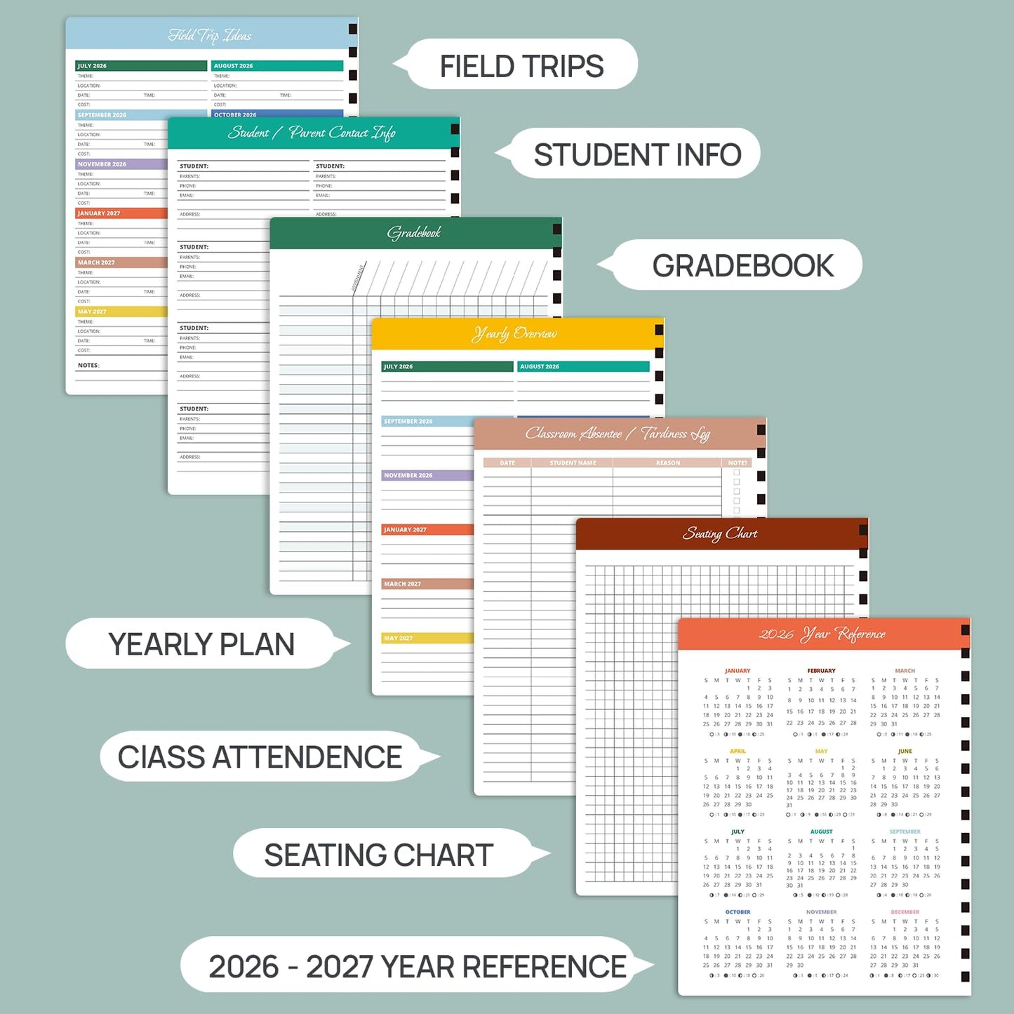 POPRUN Teacher Planner 2026-2027, 8.5" x 11", Academic Lesson Plan Book for Teachers (July 26-June 27) Weekly and Monthly with Gradebook, 2-Sided Pocket, Flexible PP Cover for Classroom, Black