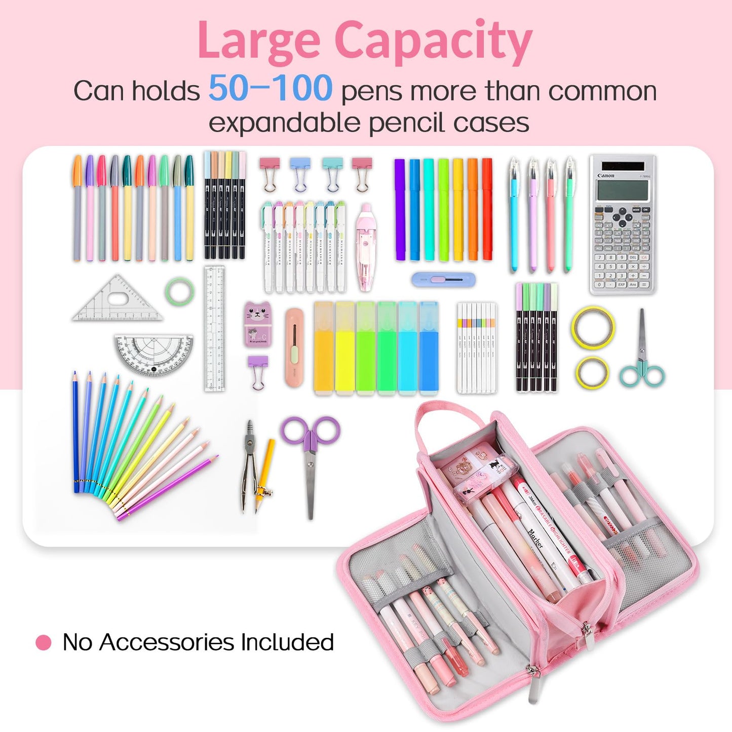 Sooez Large Pencil Case, Big Capacity Pencil Pouch Pen Bag with 3 Compartment, Portable Canvas Stationery Organizer with Zipper, Cute Aesthetic School Supplies for Teen Girls, Celadon