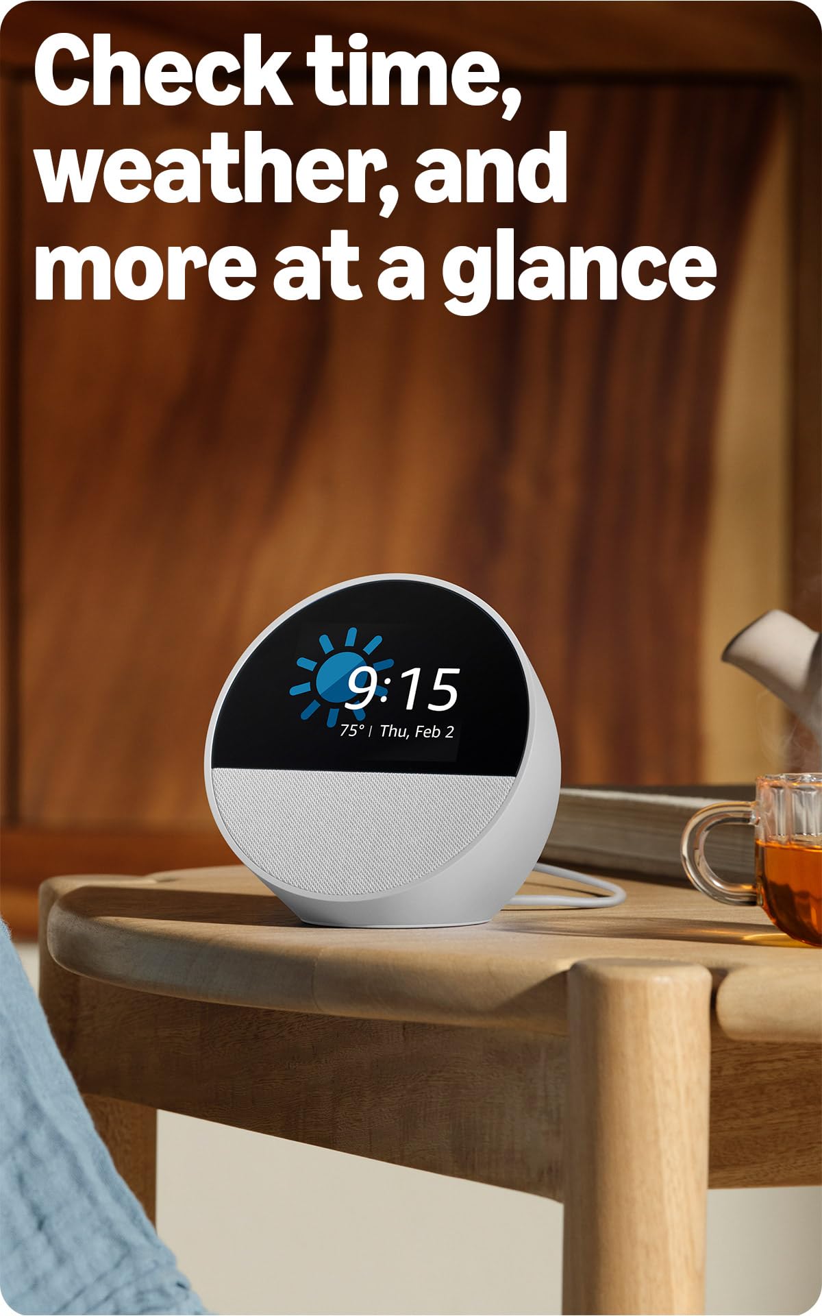 Like-New Amazon Echo Spot (newest model), Great for nightstands, offices and kitchens, Smart alarm clock, Designed for Alexa+, Ocean Blue