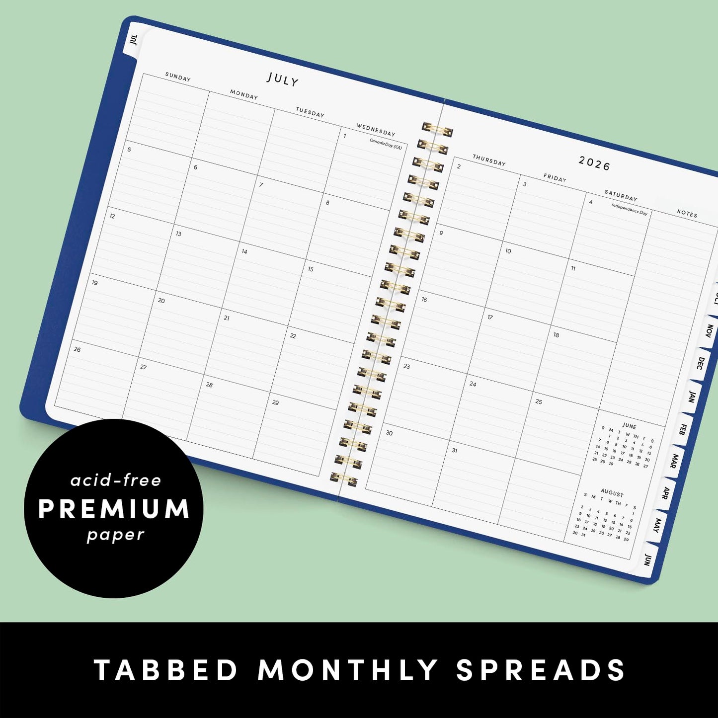 PAPERAGE Academic Planner, Weekly & Monthly Planner & Calendar, 12-Months, July 2026 - June 2027, (9.5" x 11"), School & Student Planning Agenda with Tabs, Bonus Pages & Inner Pocket, Sage Green
