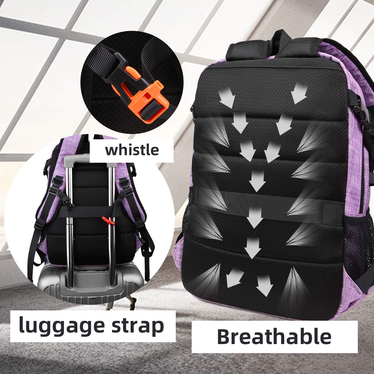 FENGDONG Large Laptop Backpack 17.3 inch Durable Waterproof Travel College Backpack Bookbag for Men & Women Business Backpack with USB Charging Port and Headset Port Light Purple