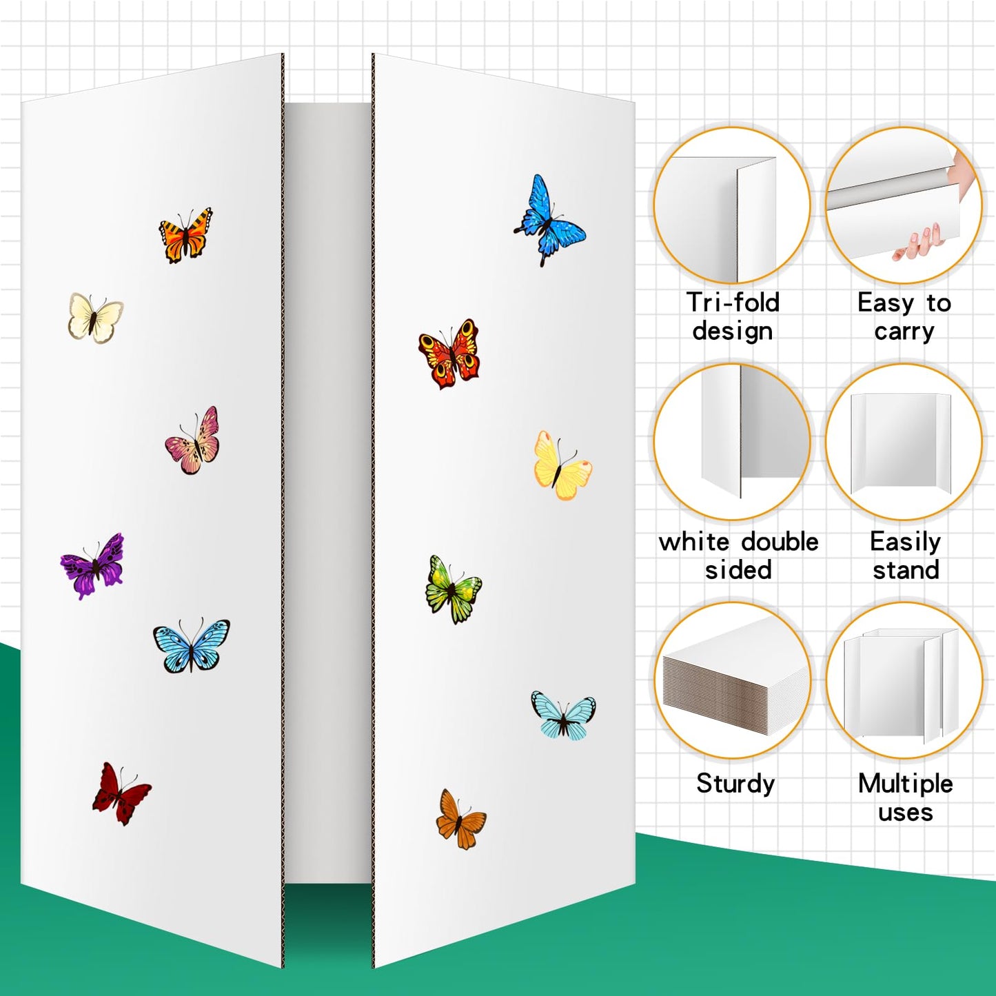 10 Pack Trifold Poster Board 48" X 36", IKAYAS Double Sided White Tri-fold Poster Boards, Science Fair Display Boards Presentation Boards for Mounting, Art, Display, Projects Classroom Supplies
