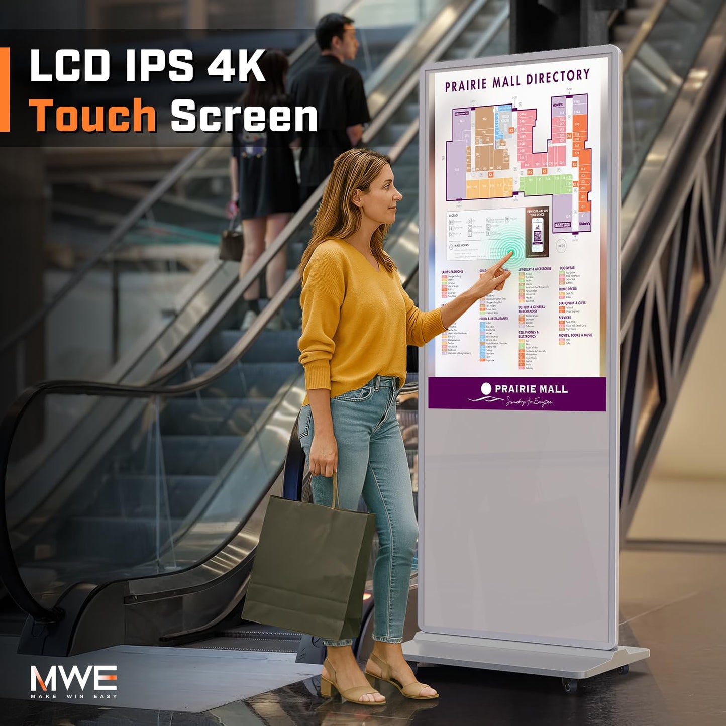 QIXZOCV MWE 55 Inch 4K Touchscreen Kiosk, Indoor Floor Standing Digital Signage Displays, Advertising Display LCD Totem, Interactive Display Poster Android System with Auto Media Player-White