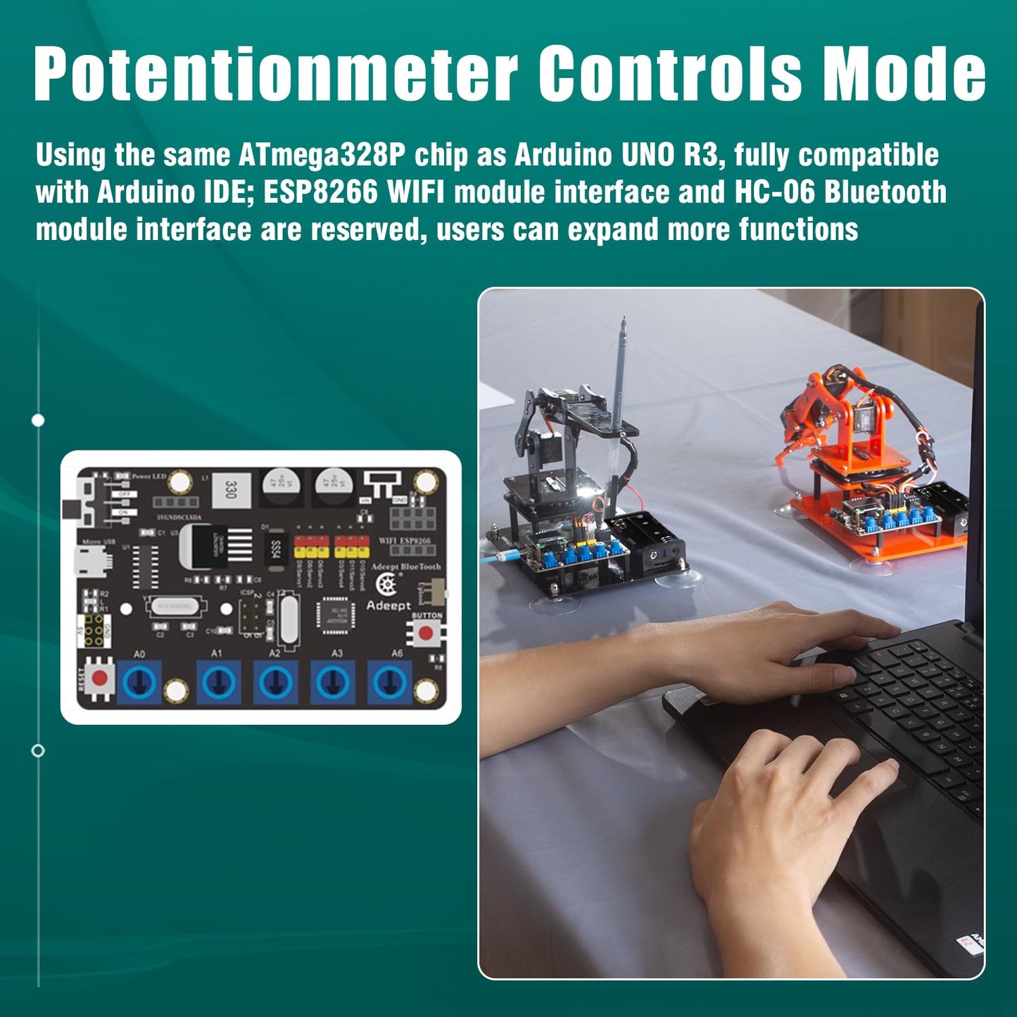 Adeept 5DOF Robotic Arm Kit Compatible with Arduino IDE, Programmable DIY Coding STEM Educational 5 Axis Build Robot Arm, Robot Starter Kit with OLED Display Processing Code and Tutorials - Blue