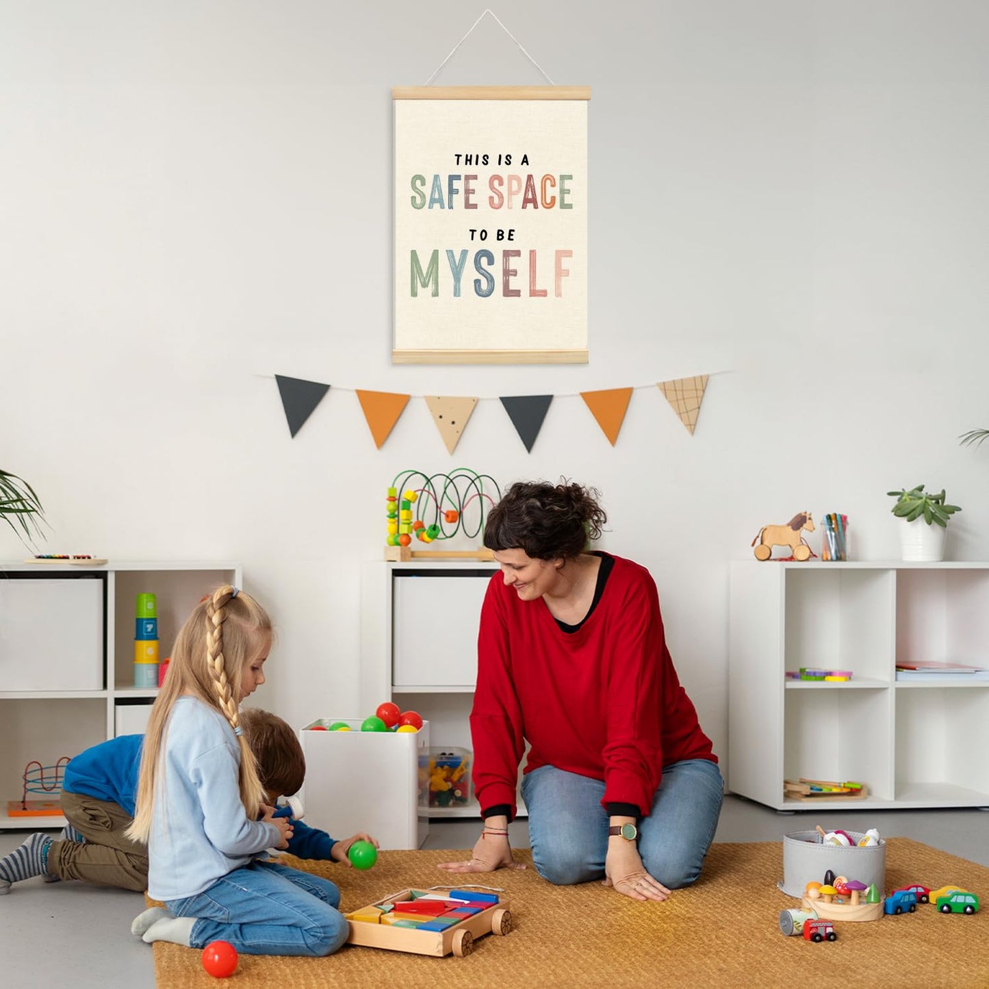 Lacama This is a Safe Space To Be Myself Wooden Poster Hanger,Poster Hanger Frame for Classroom