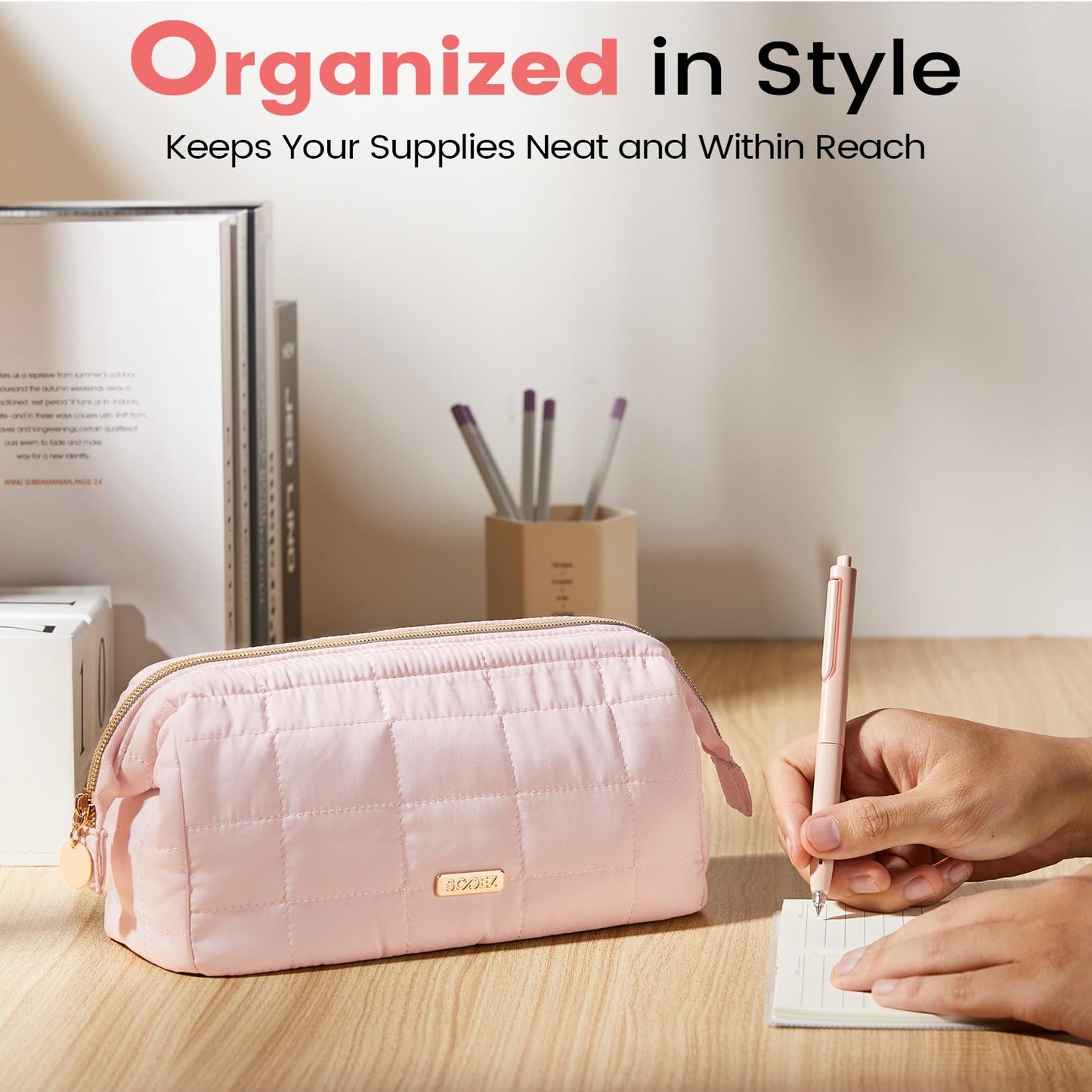 Sooez Large Pencil Case Pouch, Soft Pencil Bag with Zipper, Pen Bag Wide Opening, School Supplies Cute Pencil Case for Girls Boy Men Women, Soft Purple