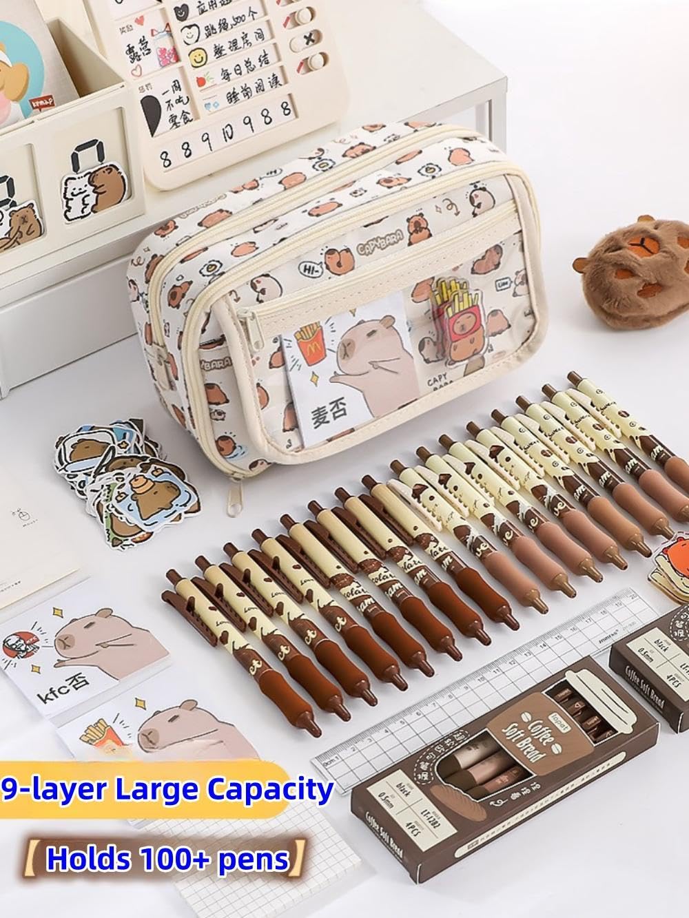 VTYFRY Cute Kawaii Pencil Case Pouch Cartoon Pen Box Holder Organizer for Office Workspace Supplies Desk Accessories Travel Essentials Aesthetic Trendy Cool Stuff Gift Large Capacity (Black Cat)