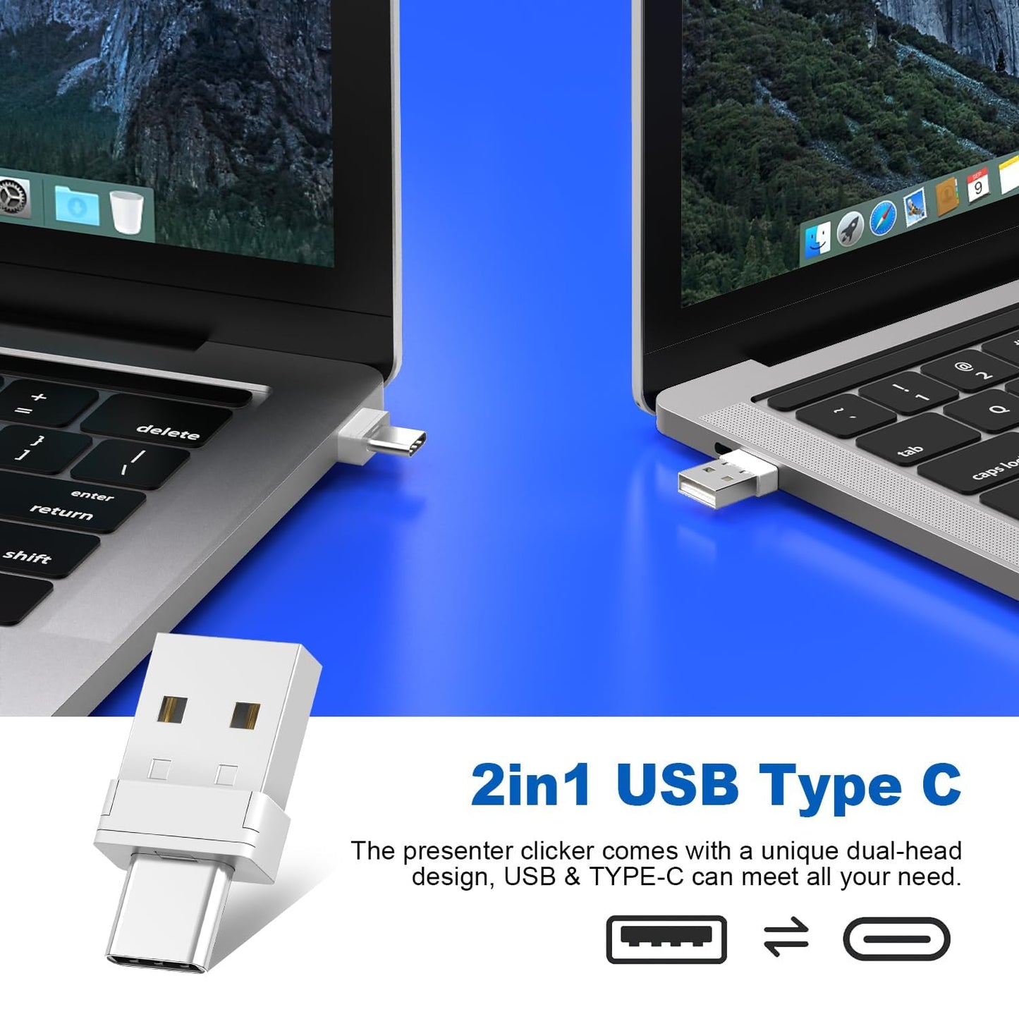 QUI Presenter Clicker USB A&C Bundle | Pen-Shaped Black & Remote-Shaped Blue