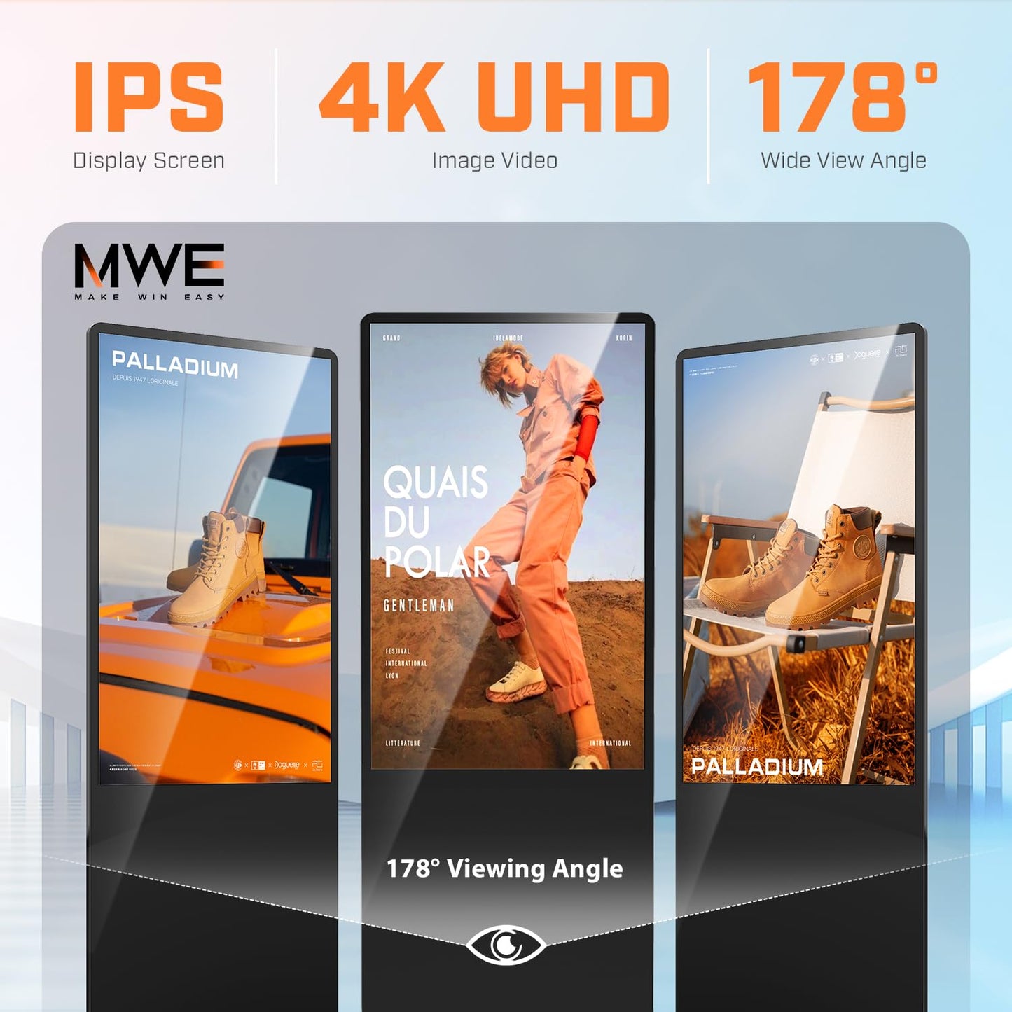 QIXZOCV MWE 49 Inch 4K Digital Signage Displays, Indoor Floor Standing LCD Screen Advertising Kiosk, Android System Commercial Totem with Custom Service, Vertical Monitor with Auto Media Player-Black