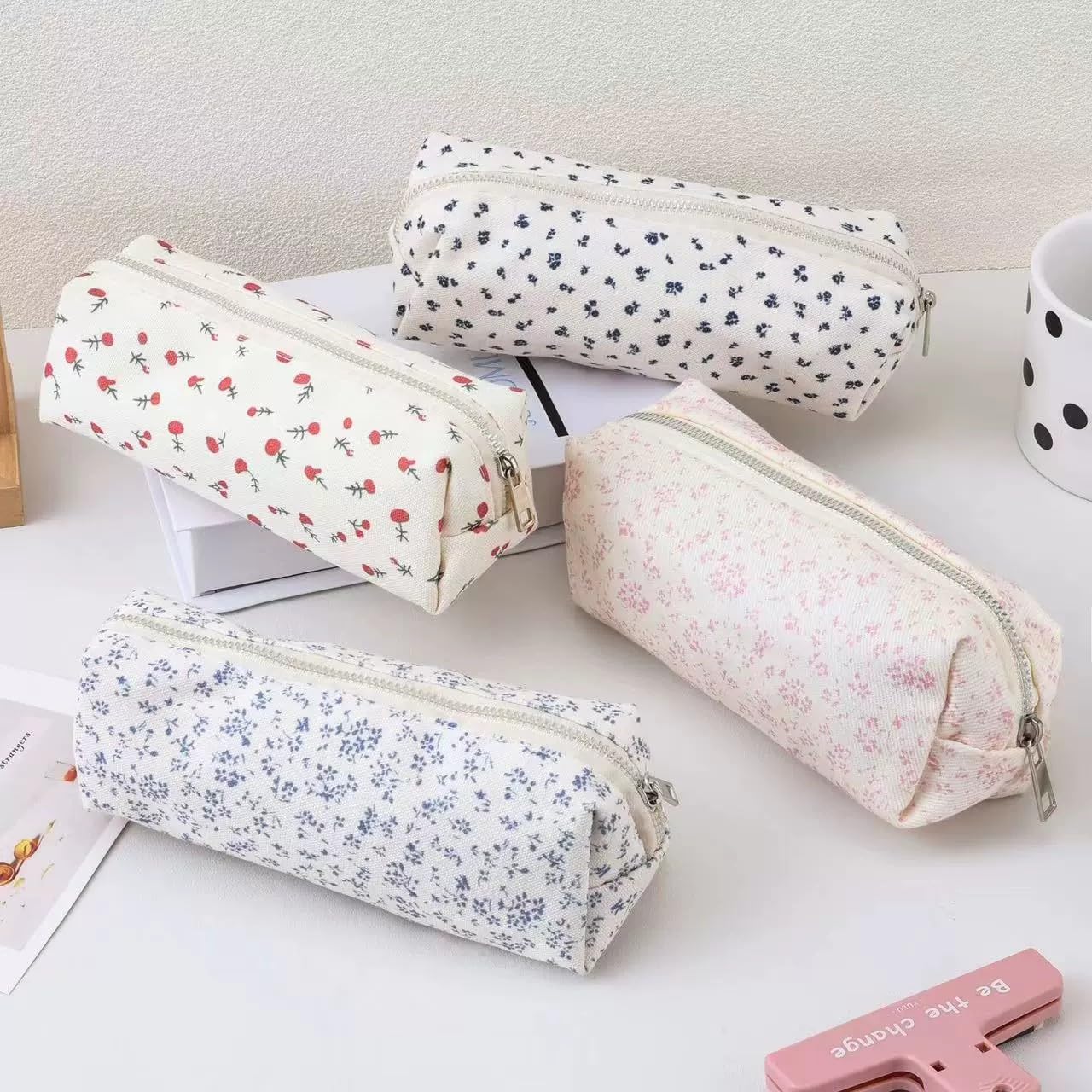 OZAOZ Cute Pencil Case Aesthetic Student Pencil Pouch Coin Pen Pouch Cosmetic Bag Office Stationery Organizer For Kids Teen School (Z-Rose)