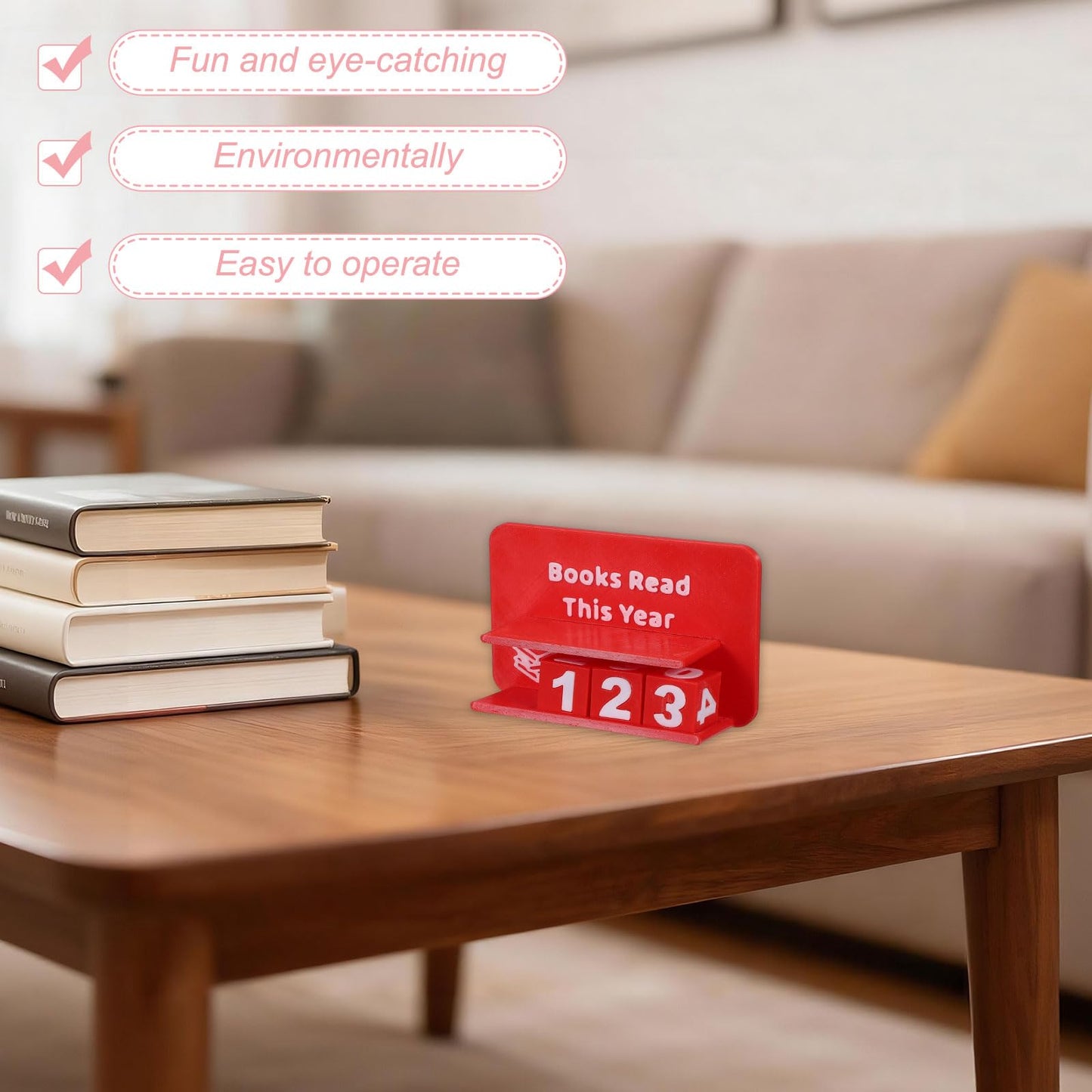 PATIKIL Books Read This Year Tracker, 3D Reading Challenge Counter Sign Library Bookshelf Decor Reading Challenge Number Up to 999 Books Gift for Reader Book Lovers Teachers, Light Pink