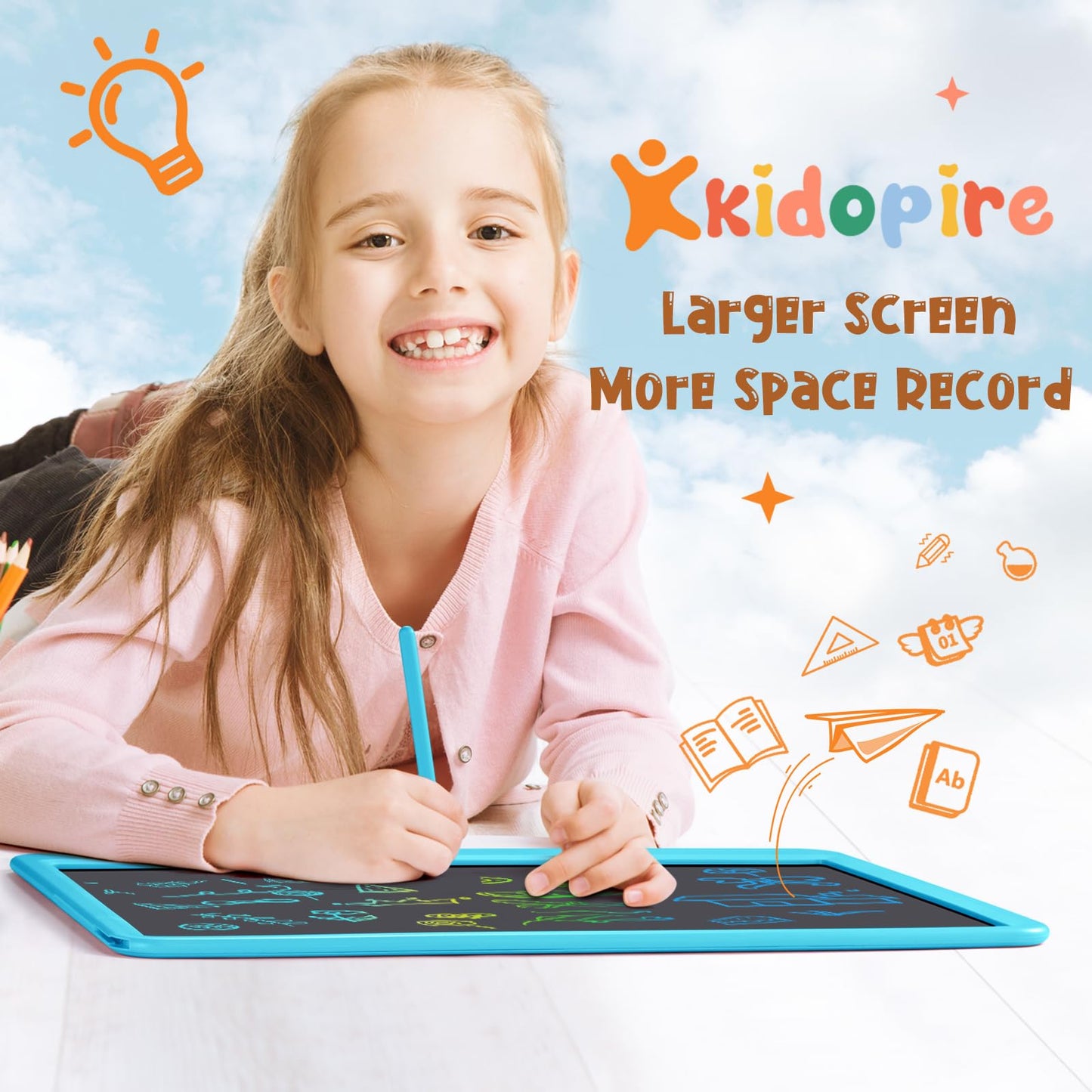 LCD Writing Tablet for Kids, Kidopire 15-Inch Large Screen Doodle Board Drawing Tablet Writing Pad Educational Toddler Toys, Birthday Gifts for 3-12+ Year Old Girls Boys Message Practice Tablet, Blue