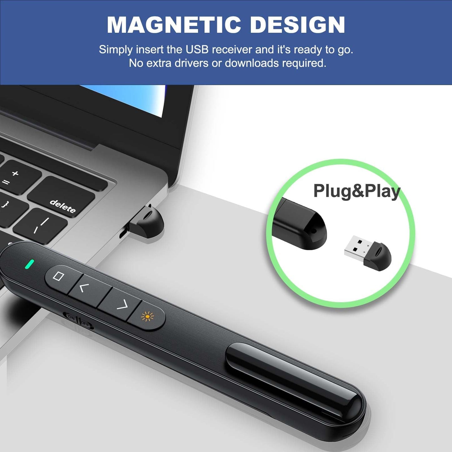 QUI 2 Pack Wireless Presenter with Volume Control, RF 2.4GHz Presentation Clicker for Google Slide/Keynote, PowerPoint Clicker Compatible with Mac/Windows
