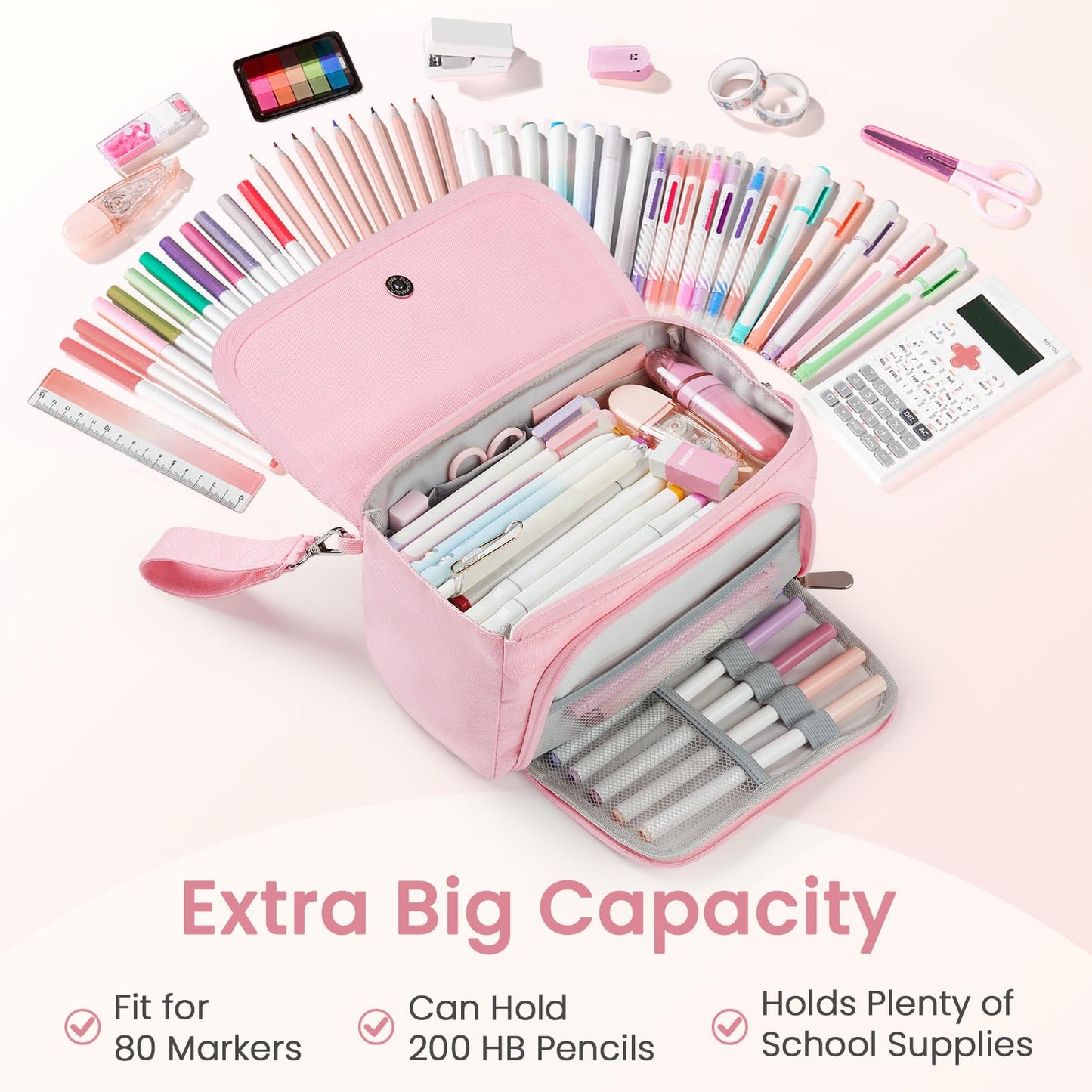 Sooez Super Large Pencil Case, Big Capacity Pencil Bag with 3 Compartments, can hold 100 pencils,Cute Pencil Pouch with Zipper,Portable Stationery Pen Bag, School Supplies For Teen Girls,Mint Green