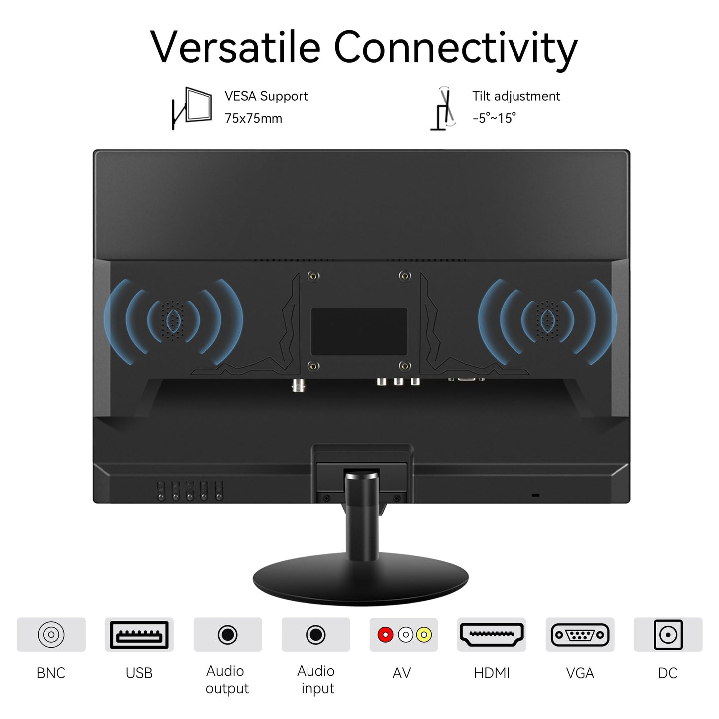 Thinlerain 21.5 inch Computer Monitor 1920x1080 PC Monitor with HDMI VGA AV BNC USB Ports, 60Hz, 5Ms, VESA, Display Build-in Speakers for Office Home