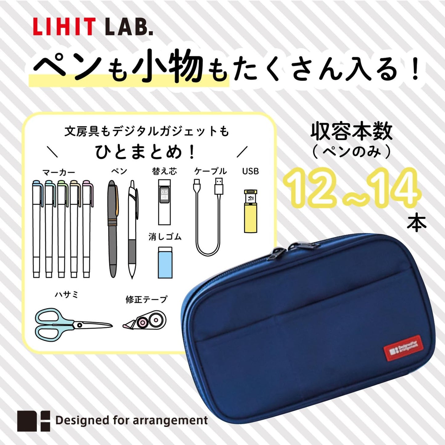 LIHIT LAB Large Capacity Zipper Pencil Case For School Office College, Big Capacity 4 Compartments Pencil Bag Holder Adults Teen Boys Girls, Travel Cosmetics Storage, Indigo (A7551-11N)