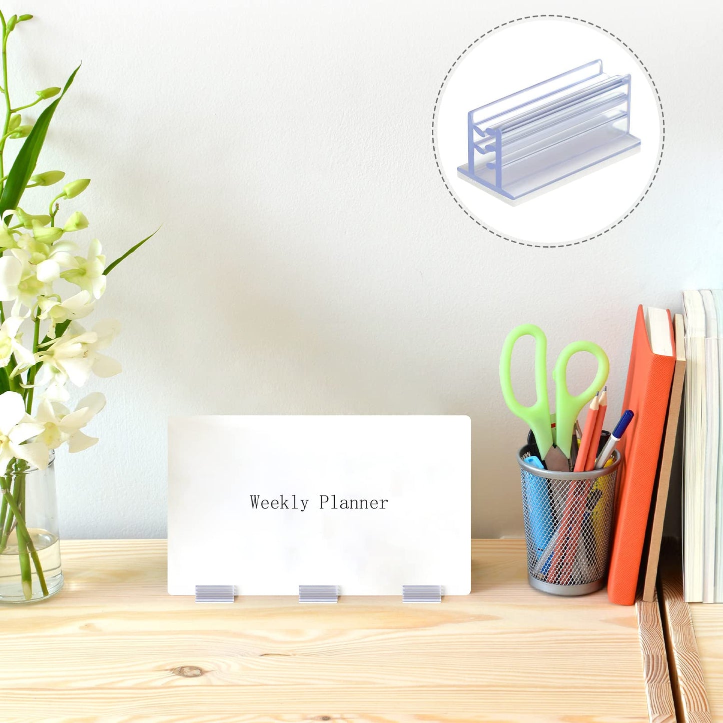 200 Pcs Self Adhesive Sneeze Guard Holder Acrylic Panels Name Tag Holders for Desks Ticket Sign Adhesive Clips for Cards Photos 1 x 0.5 x 0.5''