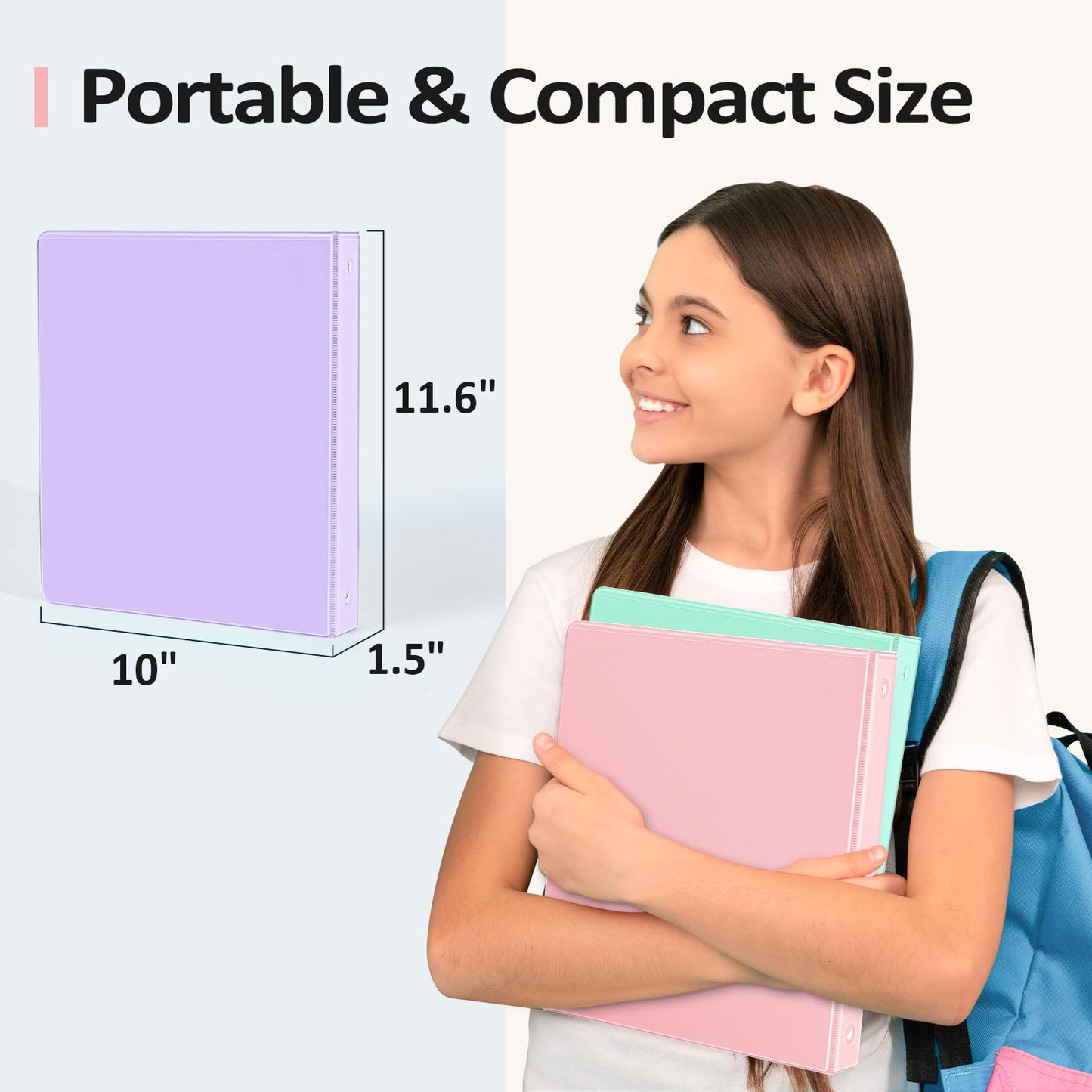 6 Pack Extra Durable 3 Ring Binders 1 inch, Sooez 1” Three Round Ring Binders with Pockets, Cute Customizable Clear View Cover for 8.5 x 11 Letter Size Papers, Pastels School Office Supplies for Girl
