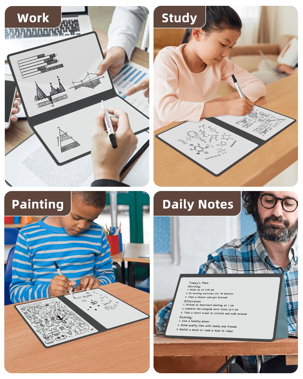 Mehaving Portable Small White Board Dry Erase Board, Reusable 9.5 * 6.6in Notebook Memo, Office Home Supplies Desk Accessories MH760 (Red)