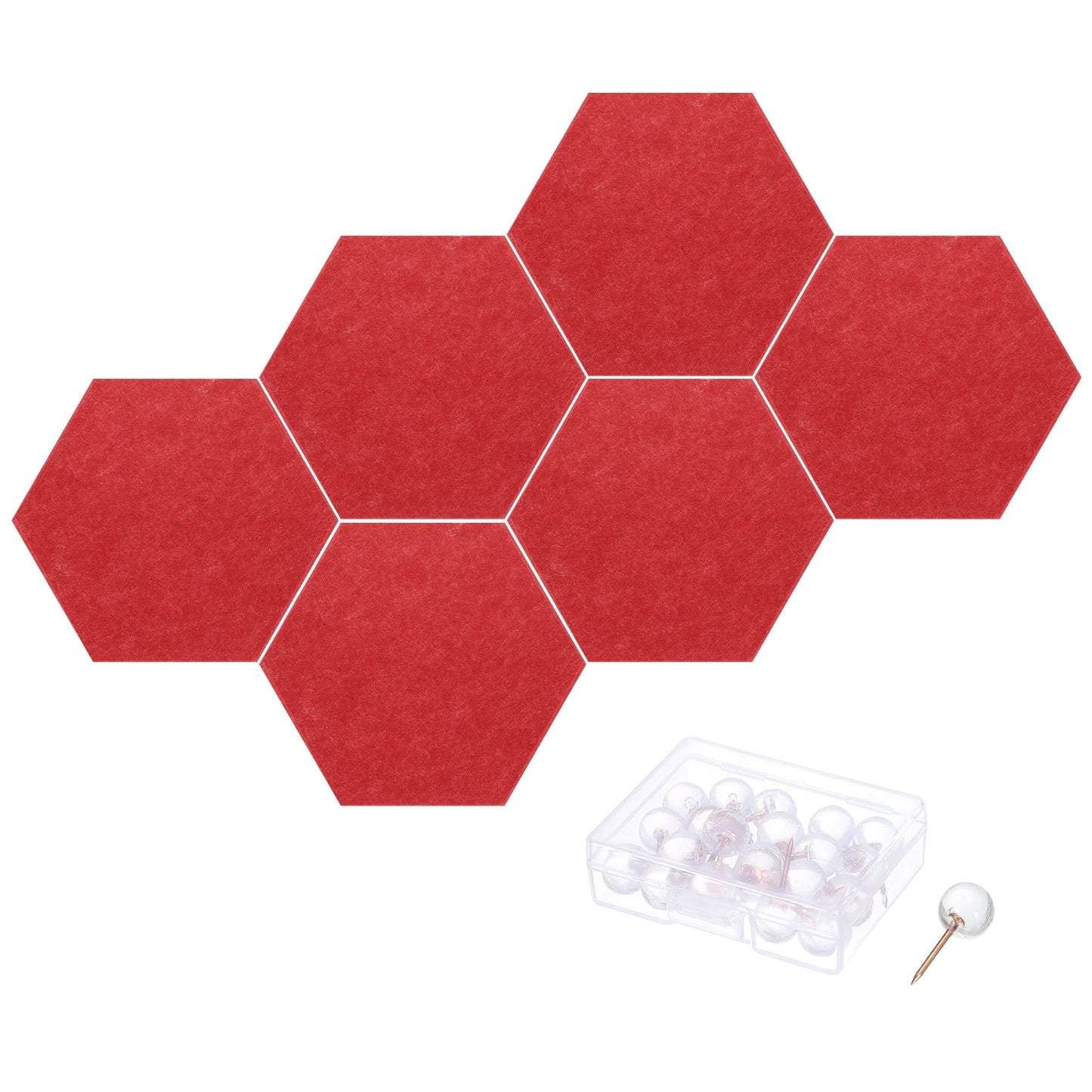 PATIKIL Felt Bulletin Board, 12"x10", 6 Packs Self Adhesive Hexagon Felt Tiles for Sound Proofing Wall Panels for Home Office Recording Studio,Game Room, Red