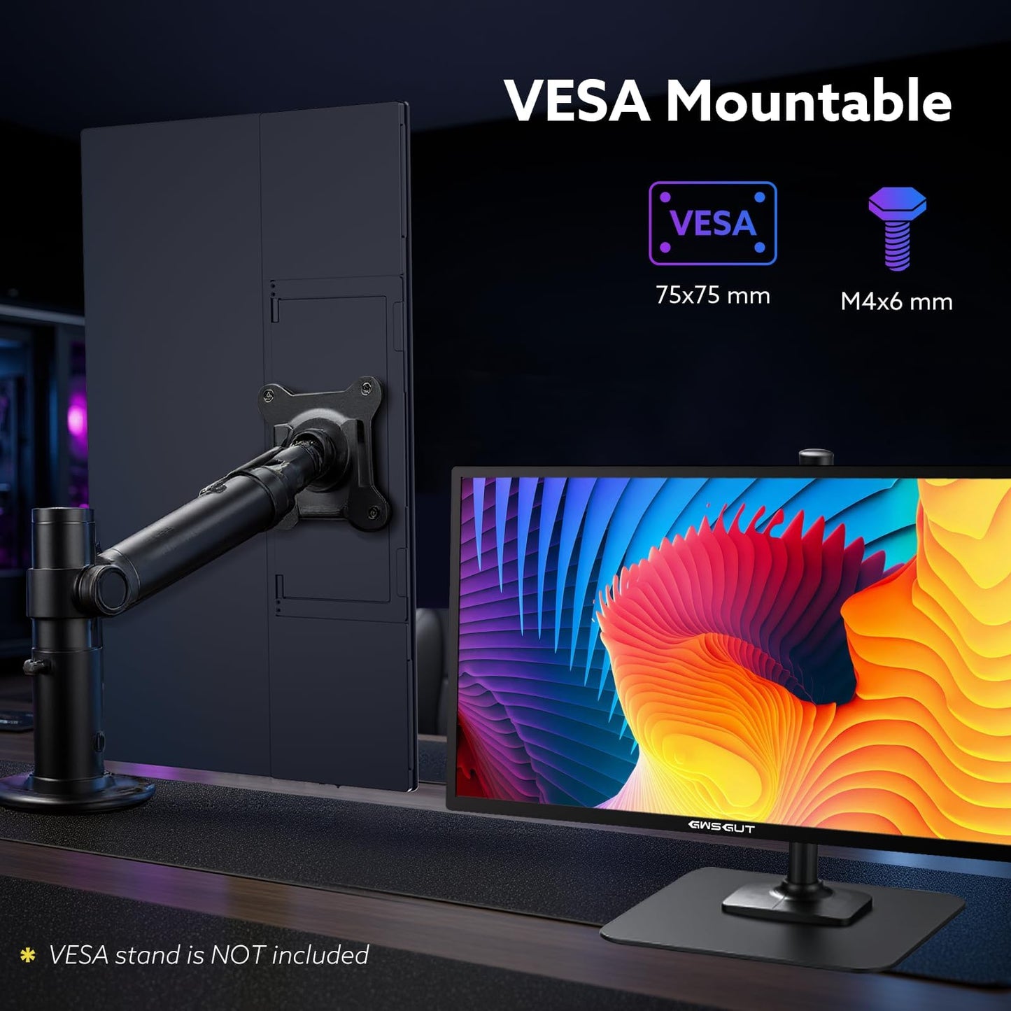 GWSGUT 23.8'' Portable Monitor FHD 1080P 120Hz, VESA USB-C HDMI Laptop Screen Extender, Built-in Stand Speakers for Laptop PC Mac Phone PS4/5 Xbox Switch