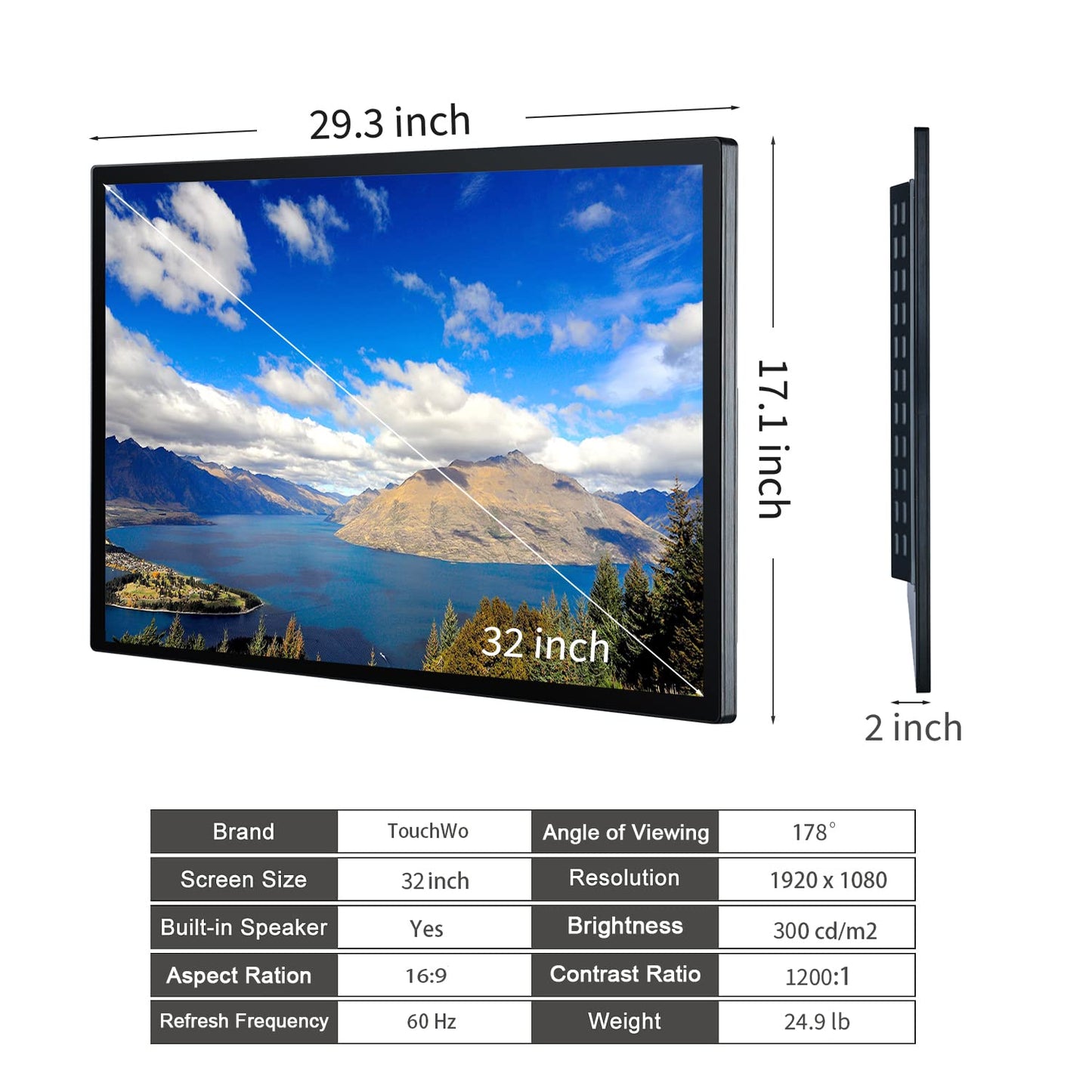 TouchWo 32 inch Interactive Touchscreen Whiteboard, Smart Board with 16:9 Display 1080P, Android 14 Touchscreen Electronic Whiteboard for Office and Classroom, RAM 8G & ROM 128G