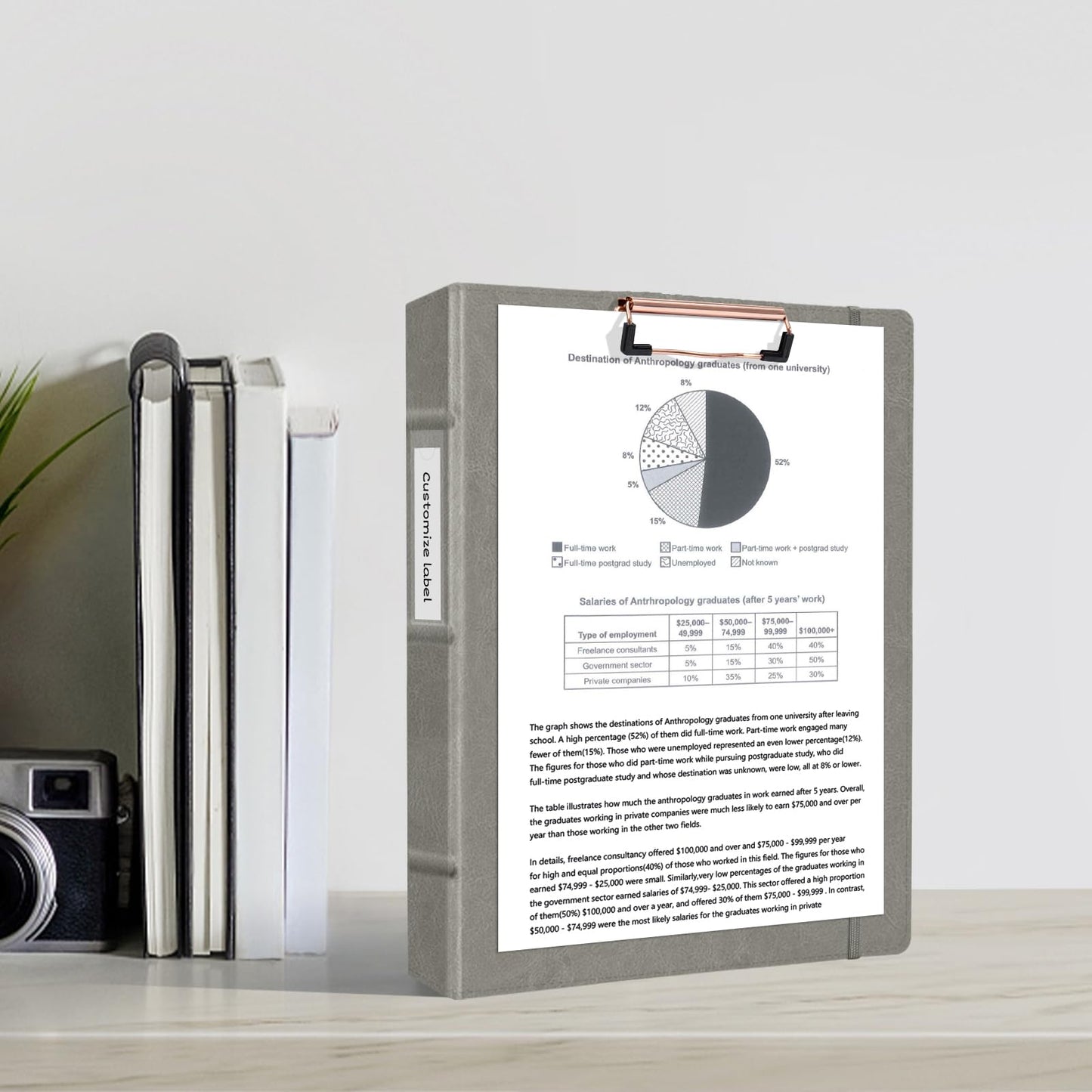 Ospelelf 3 Ring Binder With Clipboard 1 Inch Leather for Letter Size (8.5" x 11"), 5 Tab Dividers Office Supply, Grey