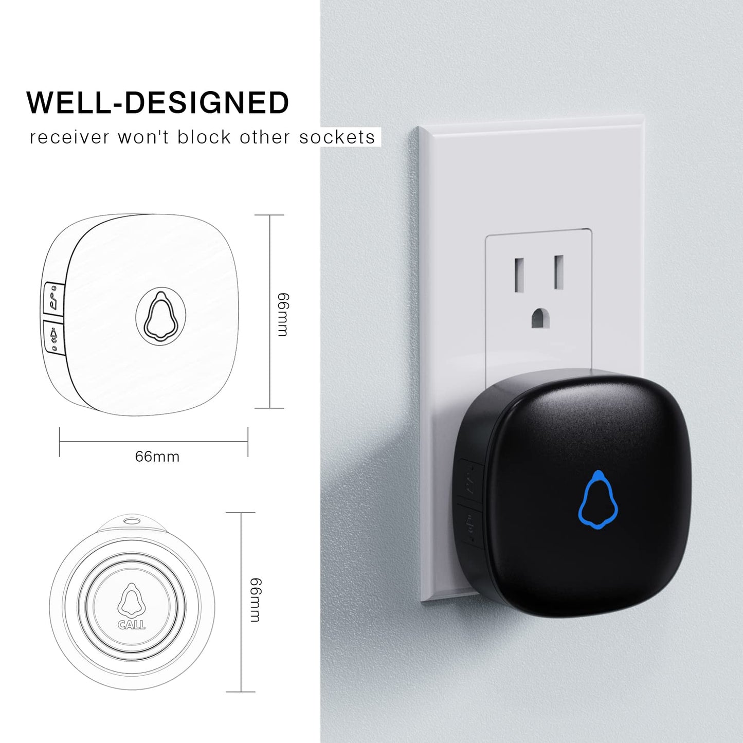 Caregiver Pager, Wireless Call Button for Seniors/Elderly at Home, 2 SOS Buttons + 2 Receivers Medical Life Alert System, Emergency Panic Call Bell, Nurse Calling & Patient Assistance Alarm