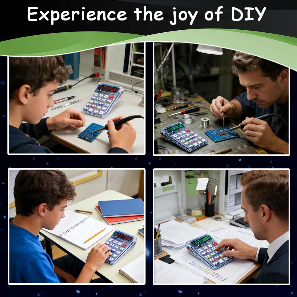 Soldering Practice Kit DIY 7-Digit LED Display Electronics Calculator for Classroom/Home, Build Electronics STEM Projects Learn to Solder Kits for Adults/Teens/Students/Makers/hobbyists (Green)