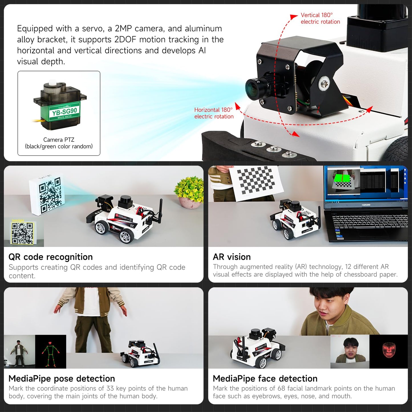 Yahboom Raspberry Pi 5 AI Visual ROS2 Smart Robot Car Kit 2DOF Carmer Autonomous Driving Lidar Stem Education Project for Teen Engineers Students (with Raspberry Pi5-8GB), White