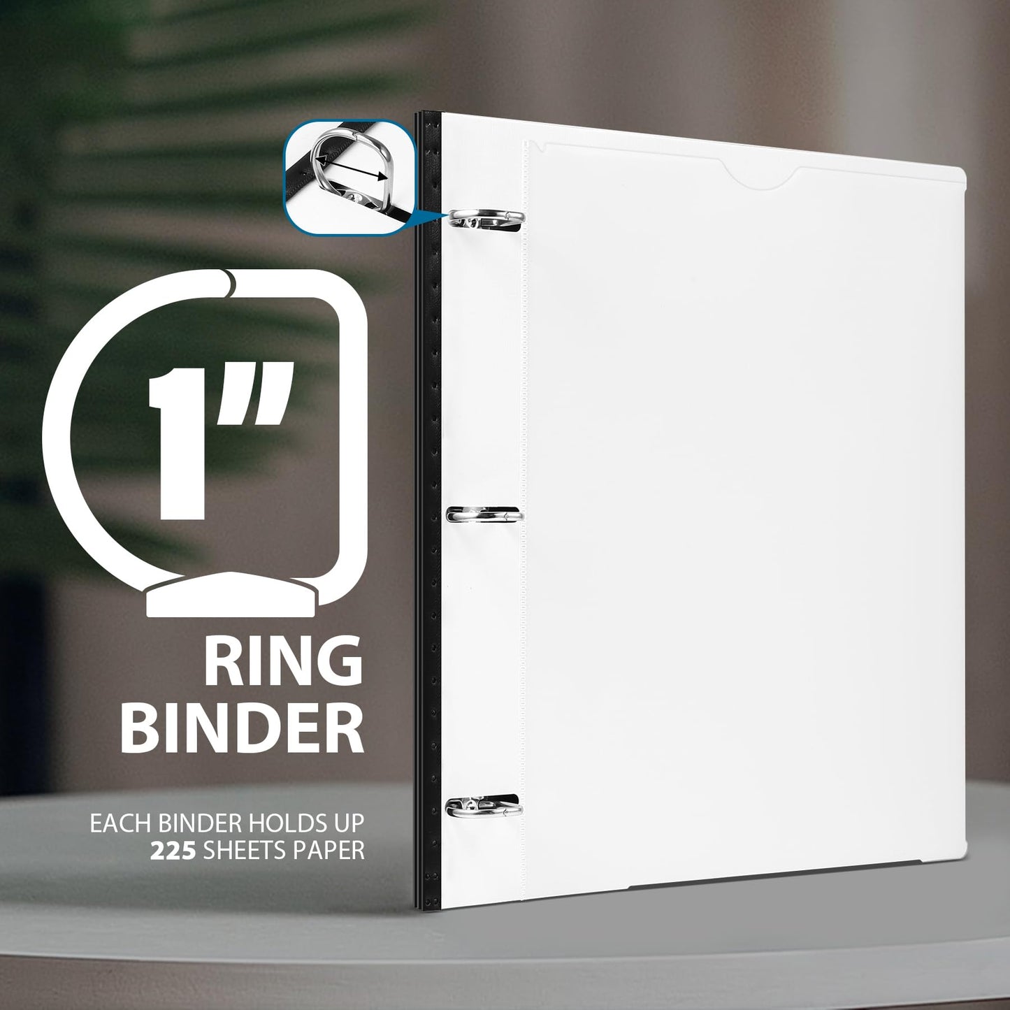 WOT I 1 Inch Telescoping 3 Ring Binder 4 Pack, Expandable Flexible Binder with Customizable Front Cover & Clear Catalog Pocket, Holds 225 Sheets, School Office Supplies, Black+White