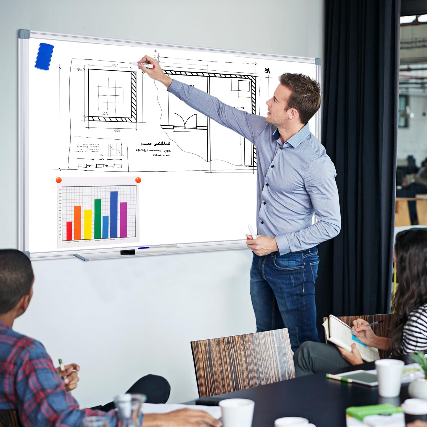 H-Qprobd Whiteboard Dry Erase White Board for Wall 72x40 (2pcs) Magnetic Boards for Office Classroom & Home, Large Wall Whiteboard Including 6 Markers, 20 Magnets, 2 Erasers