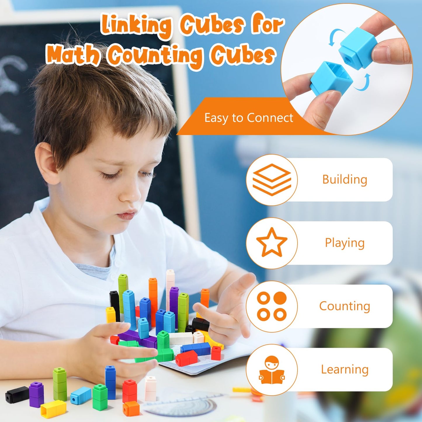200 Pcs Green Linking Cubes for Math Counting Cubes Manipulatives Plastic Counting Block Manipulative Classroom Learning Supplies for Educational Preschool Activities Boy Girl (Green)