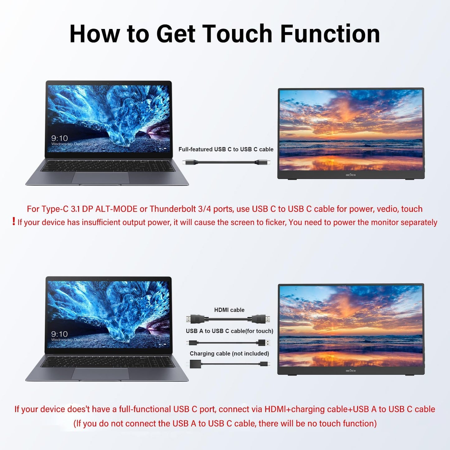 QQU 14" Portable Touchscreen Monitor, 1920 x 1200 IPS/HDR Ultra-Slim Travel Display with VESA Mount & Smart Cover, Kickstand & Speakers, HDMI USB-C External Monitor for Laptop, PC,Phone, Tablet, PS4/5