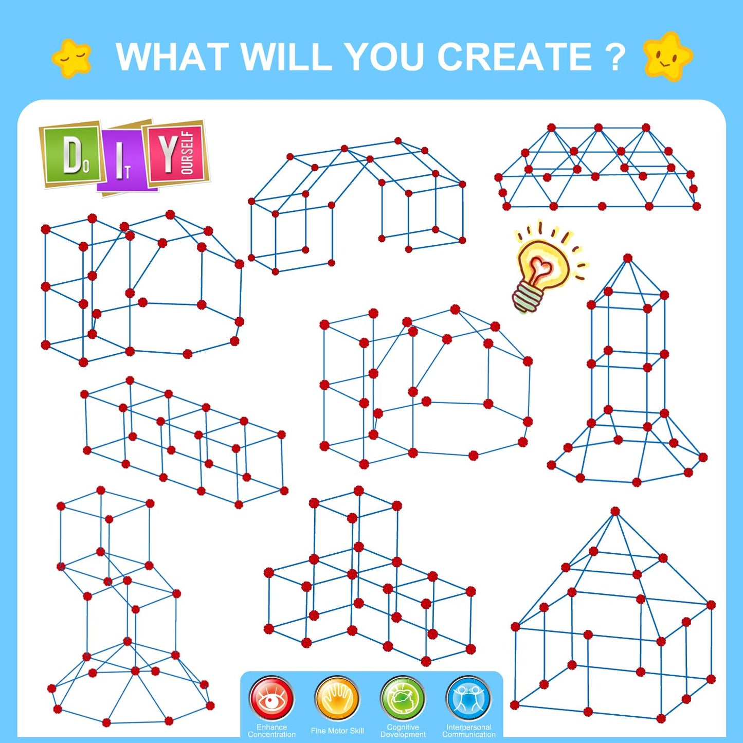 SpringFlower Fort Building Kit for Kids,STEM Construction Toys, Educational Gift for 3 4 5 6 7 8 9 10 11 12 Years Old Boys and Girls,Ultimate Creative Set for Indoor & Outdoors Activity,100 Pcs
