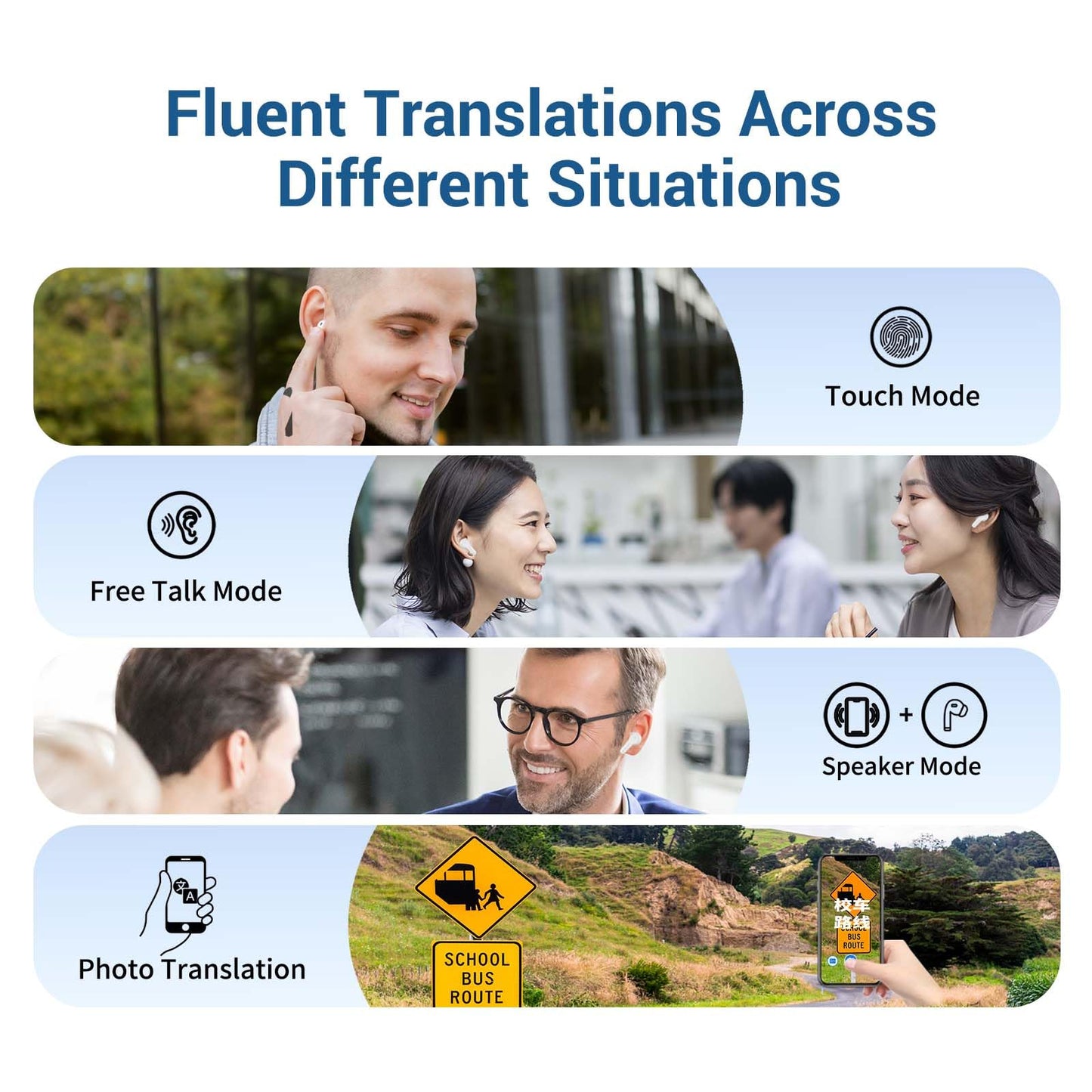 ANFIER M6 AI Offline Translation Earbuds Real Time 144 Languages Two-Way Translator Audifonos Traductores Inglés Español 3-in-1 Translate Headphones for Business Travel, No Subscription Needed (Black)