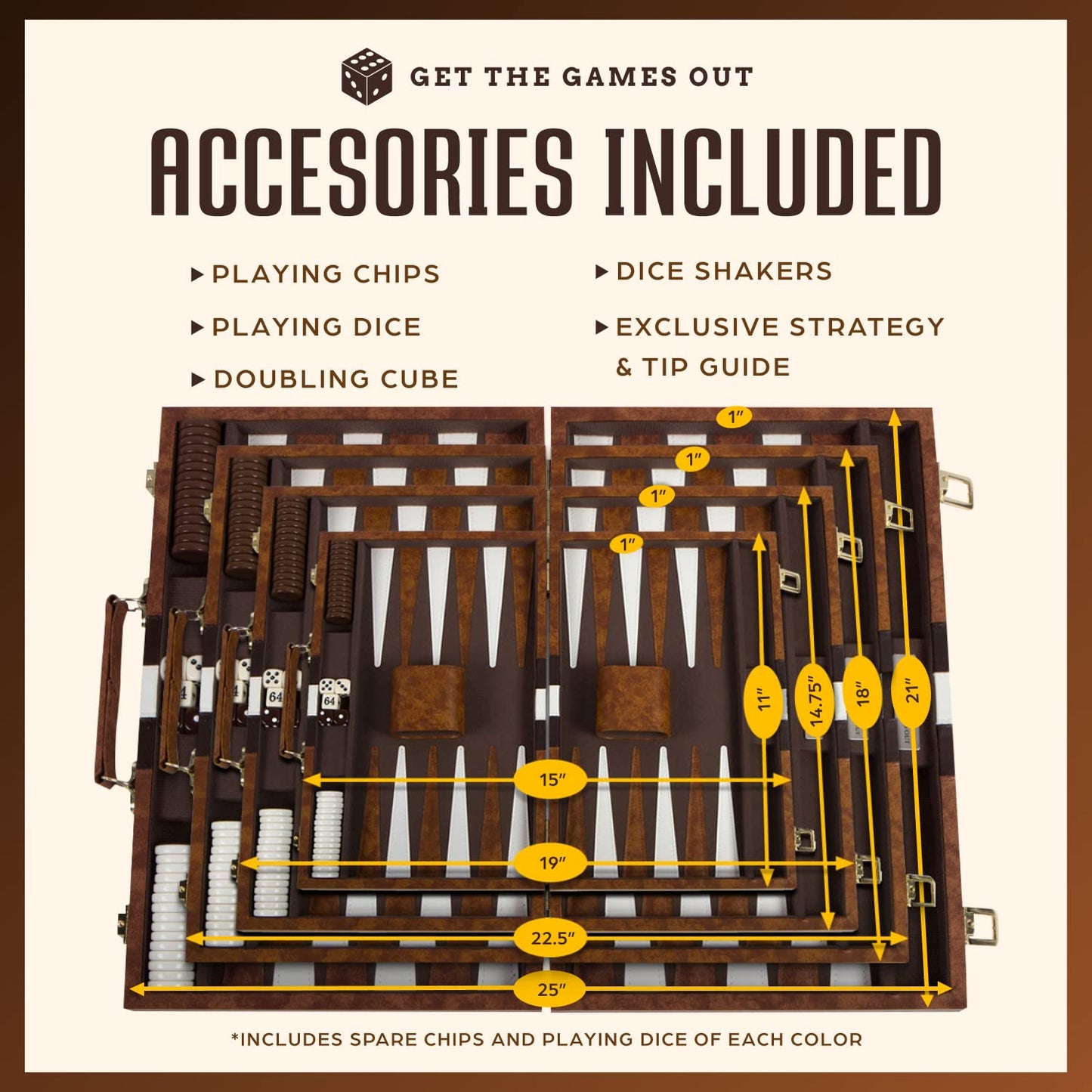 Get The Games Out Backgammon Set for Travel - Small Classic Board Game Case with Strategy Guide & 15 Game Pieces (Brown)