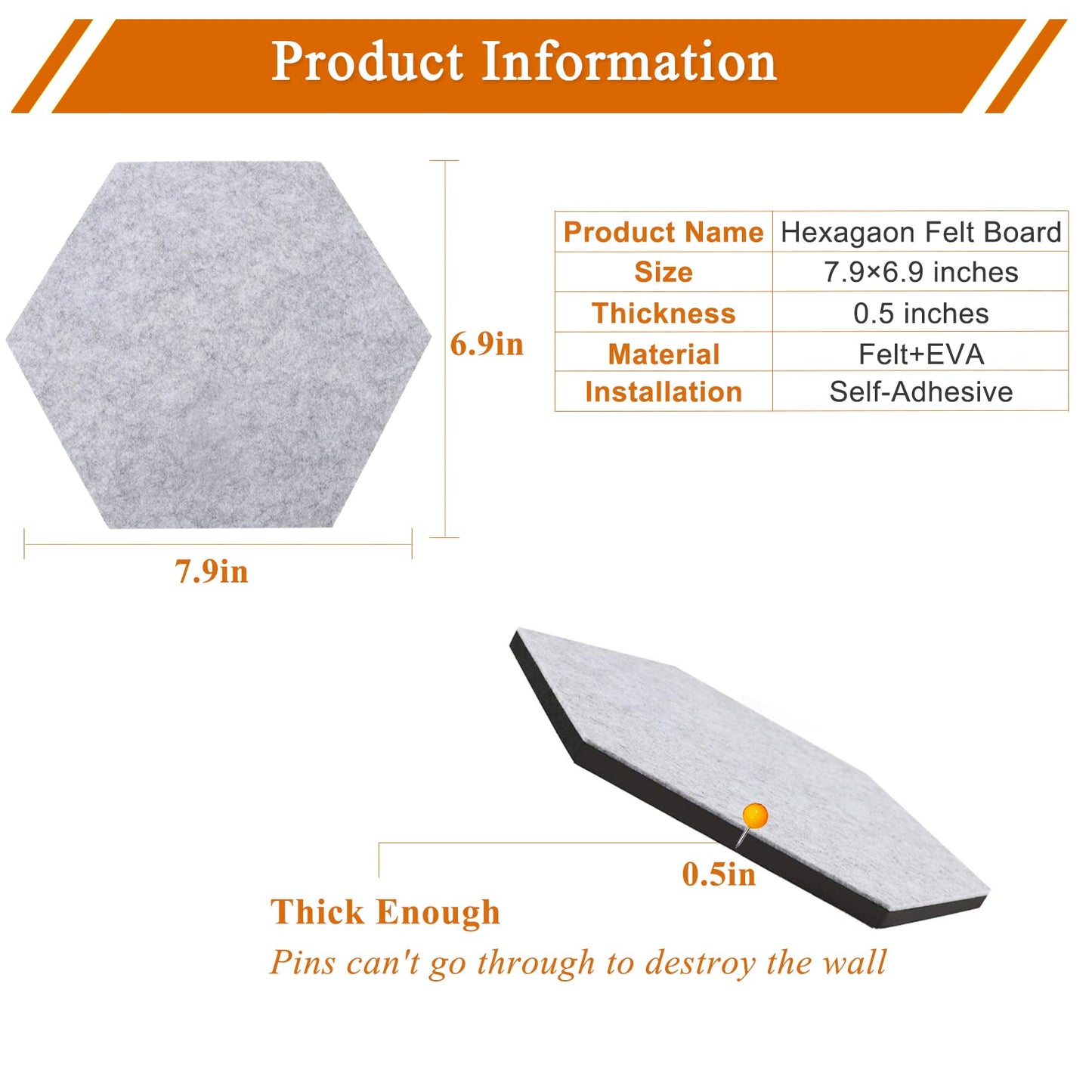 HULAVO 8 Pcs Hexagon Felt Cork Bulletin Board Tiles, Self Adhesive DIY Bulletin Board Pin Board for Office School Home Wall Decor Memos Photos Display(Purple & Pink)