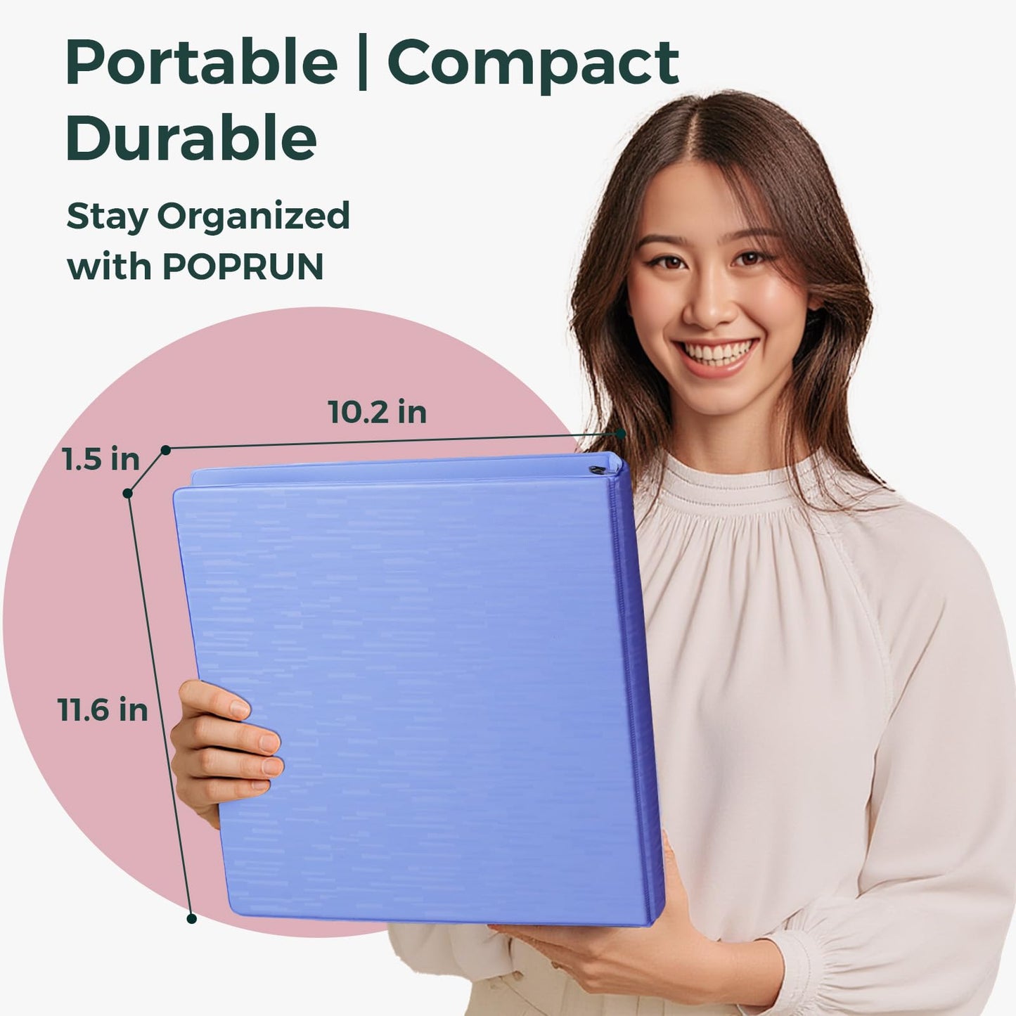 POPRUN 3 Ring Binder 1 Inch, PVC-Free, Holds 175 Sheets of 8.5 x 11 Paper, Extra Durable Organizer with 2 Pockets for School & Office, Heavy-Duty, 4 Pack, Prussian Blue