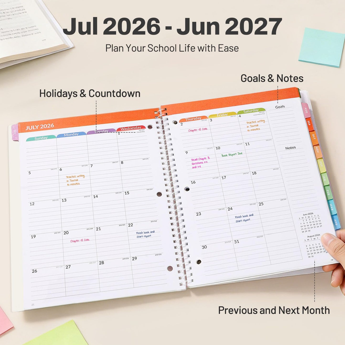 Student Planner 2026-2027, SUNEE Academic Weekly & Monthly Plan Book, Jul. 2026 - Jun. 2027, 8.5"×11" School Planner, Lesson Plan Book with Week's Goals, Bookmark, Monthly Tabs, 3-Hole Punched, Blue
