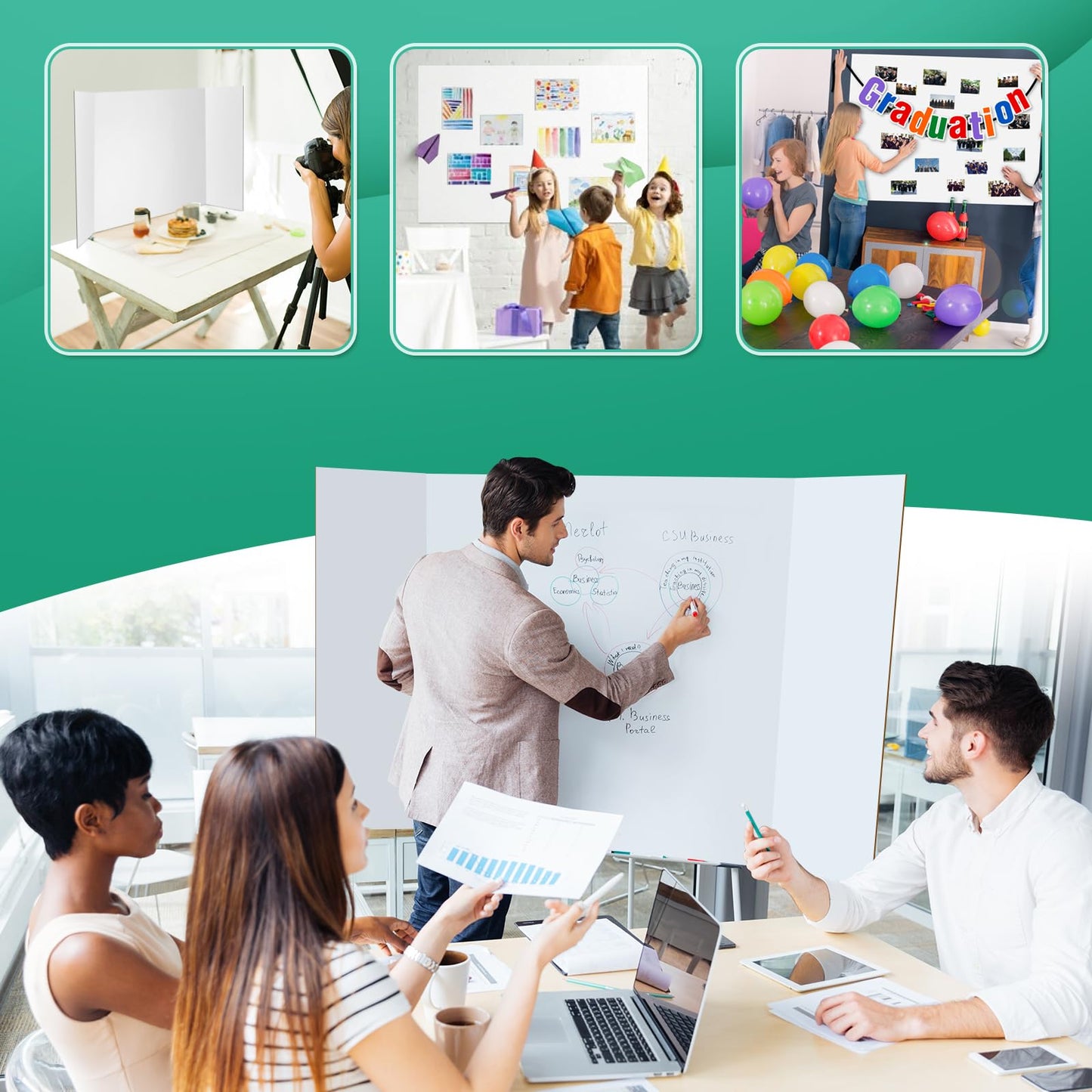 10 Pack Trifold Poster Board 48" X 36", IKAYAS Double Sided White Tri-fold Poster Boards, Science Fair Display Boards Presentation Boards for Mounting, Art, Display, Projects Classroom Supplies
