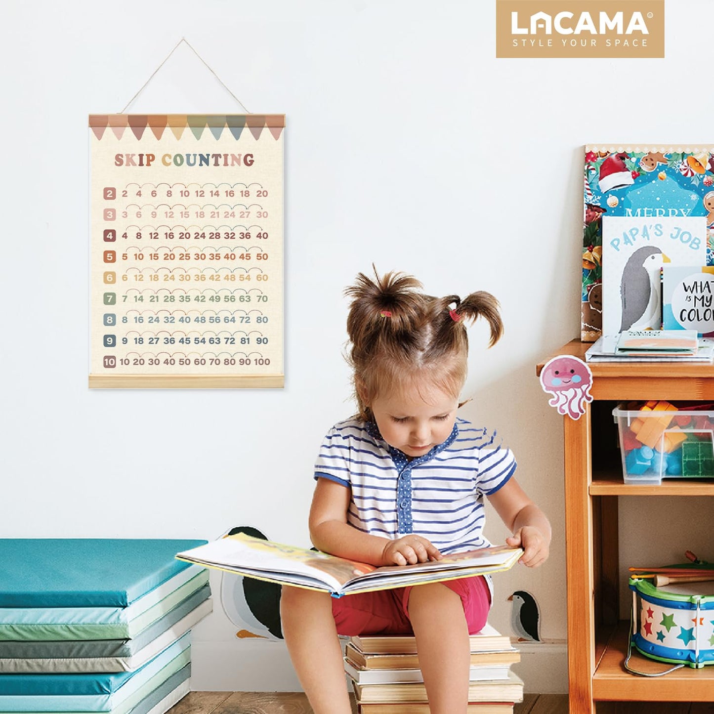 Lacama Multiplication Chart Homeschool Organization Math Posters,Skip Counting Chart Educational Math Wooden Poster Hanger, Times Table Charts, Educational For Homeschool Grade School Classroom Preschool Kindergarten Posters Hanger Frame,Math Classroom Mu