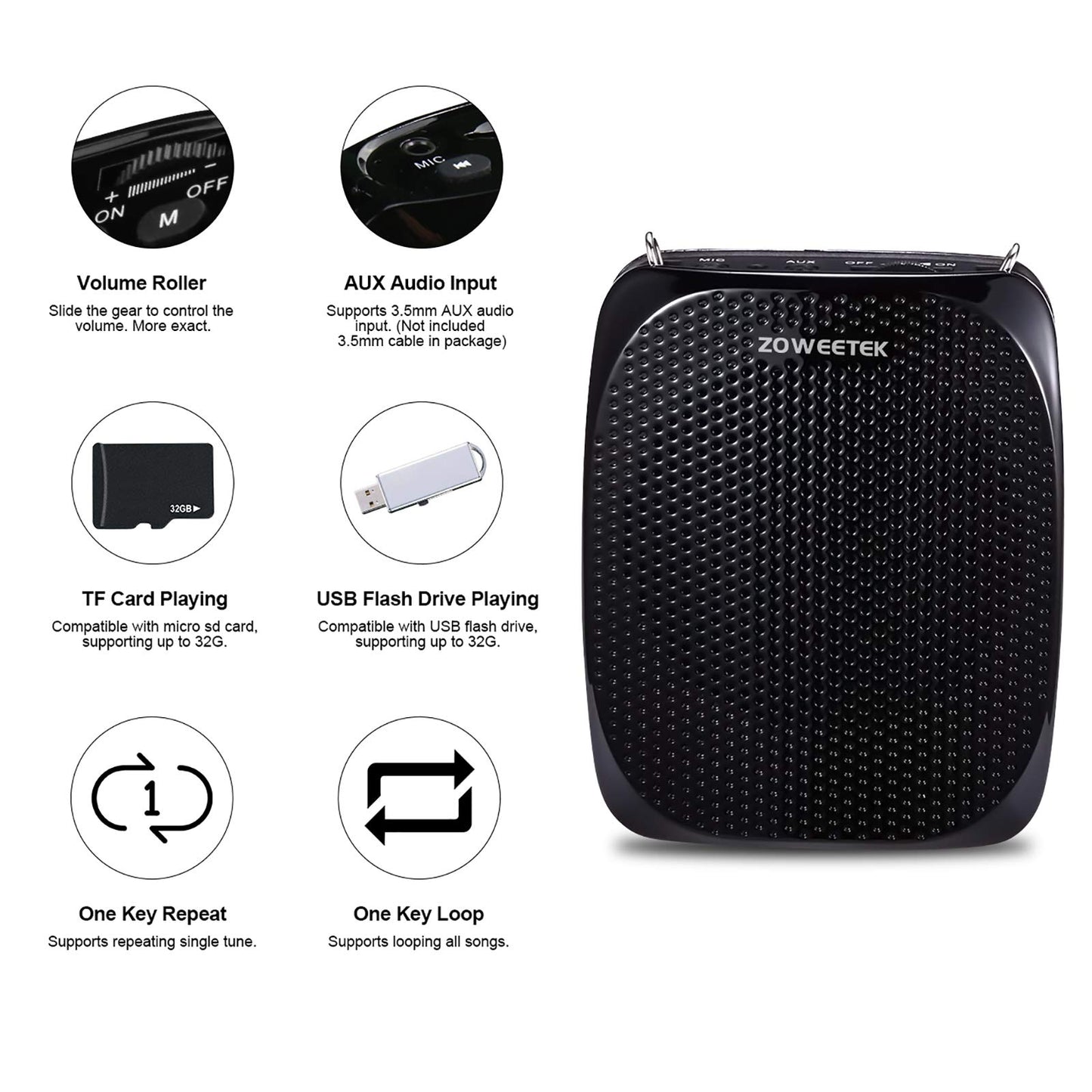 ZOWEETEK Original Voice Amplifier for Teachers with 2 Microphones, Wireless Voice Amplifier Microphone Headset, Portable Speaker Megaphone for Classroom, Training, Teaching, Yoga, Meeting, Speech