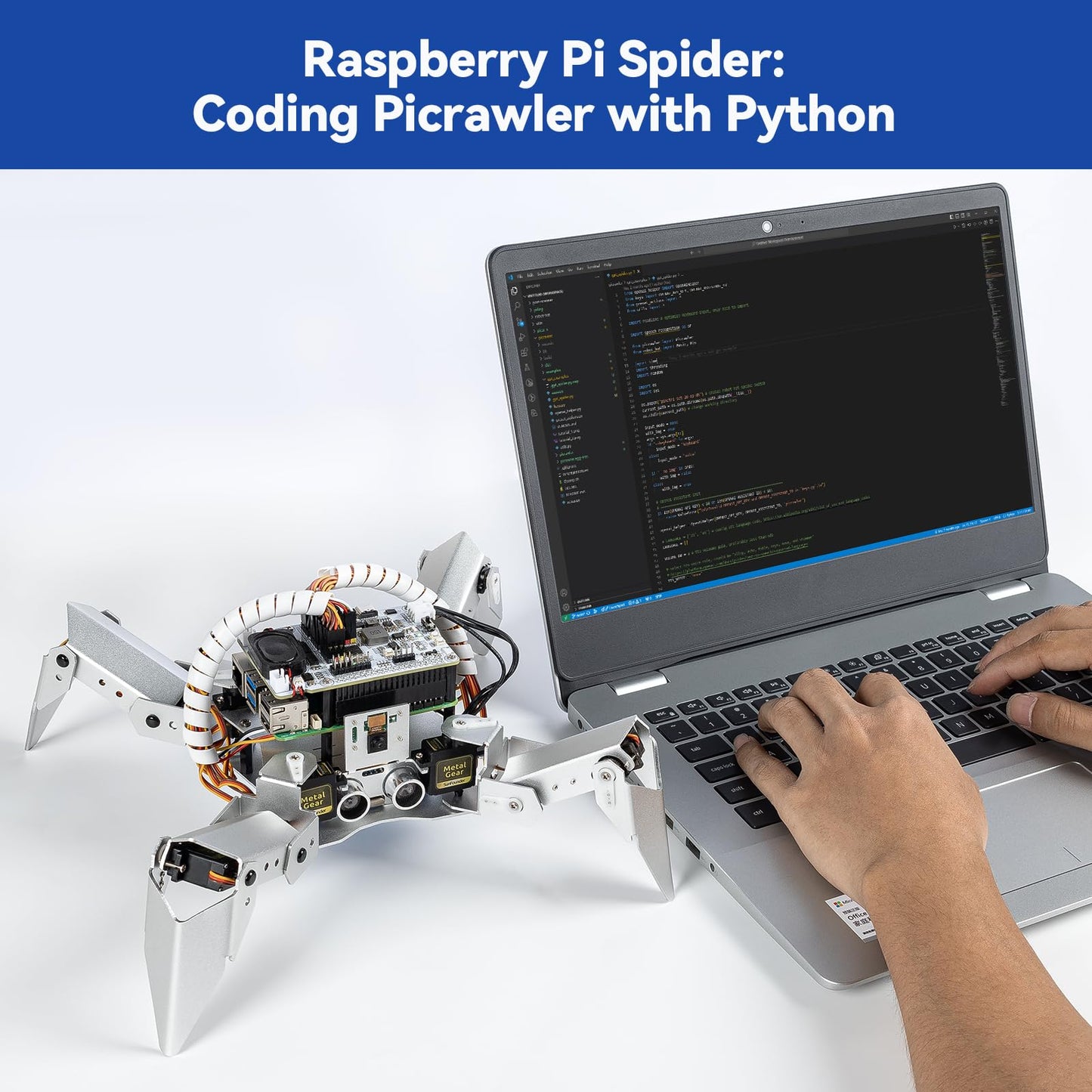 SunFounder PiCrawler AI Robot Kit for Raspberry Pi 5/4/3B+/3B/Zero 2W, ChatGPT-4o Enabled with Voice Command & Video Recognition, App Control, FPV, Camera, Python&Scratch (RPi NOT Included)