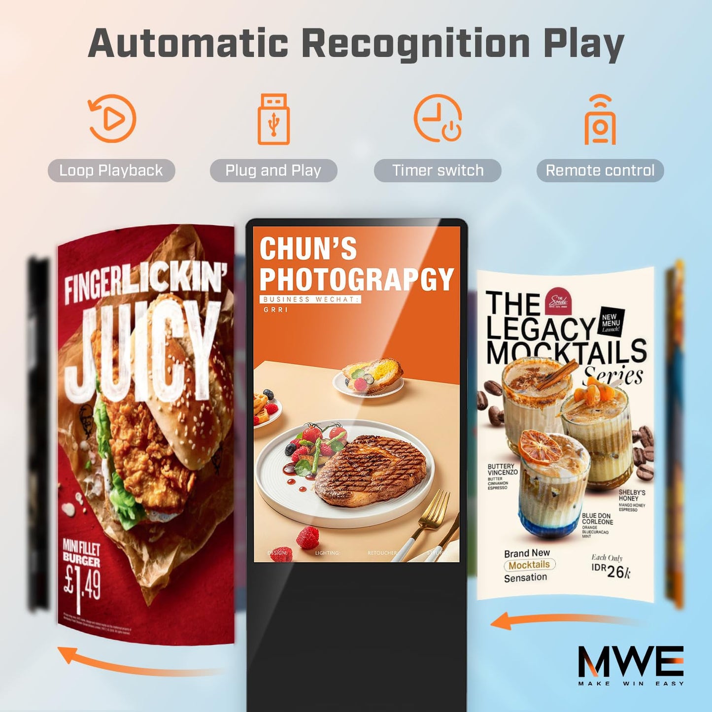 MWE 37 Inch Touchscreen Kiosk, Indoor Floor Standing Digital Signage Displays, Advertising Display LCD Totem with Custom Service, Interactive Display Poster Android System with Auto Media Player