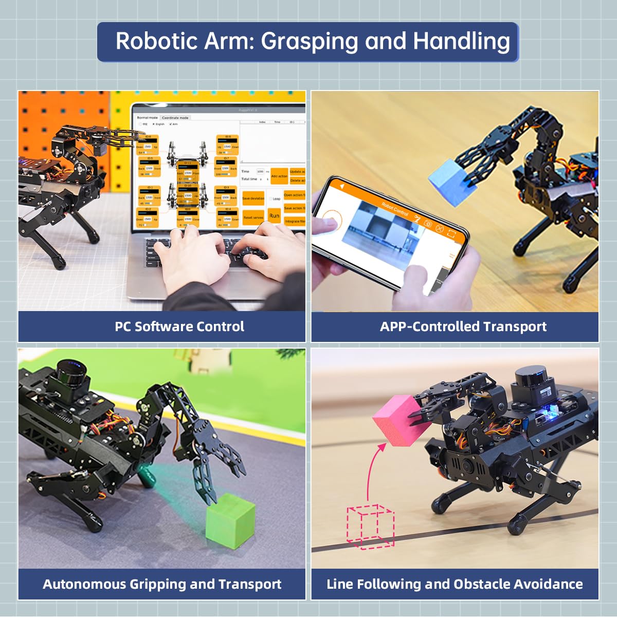 PuppyPi Robot Dog with ChatGPT Large AI Models AI Embodied Intelligence ROS Robotic Dog Vision Scene Voice Understanding SLAM Mapping Navigation Bionic Quadruped Robot, Standard Kit & RaspberryPi5 4GB