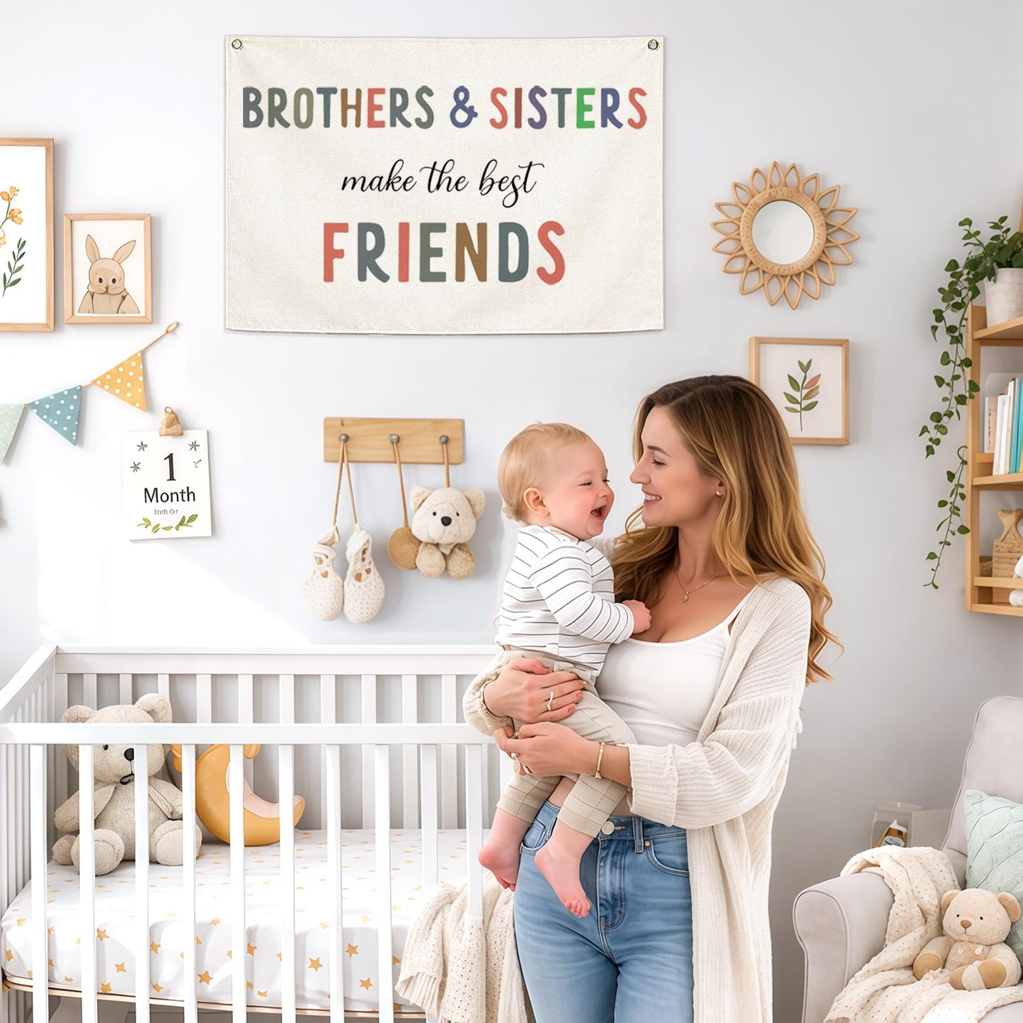 Nursery Wall Art Decor-Rectangular Banner Flag Poster Wall Decor Gifts for-Baby Kids Girl Boy-Playroom,Bedroom,Door Decoration-Christmas Gift-Brothers and Sisters Make The Best Friends-28.5"L×20"W